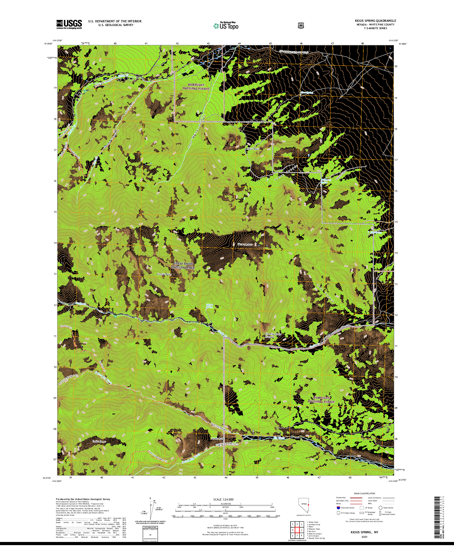 US TOPO 7.5-MINUTE MAP FOR KIOUS SPRING, NV