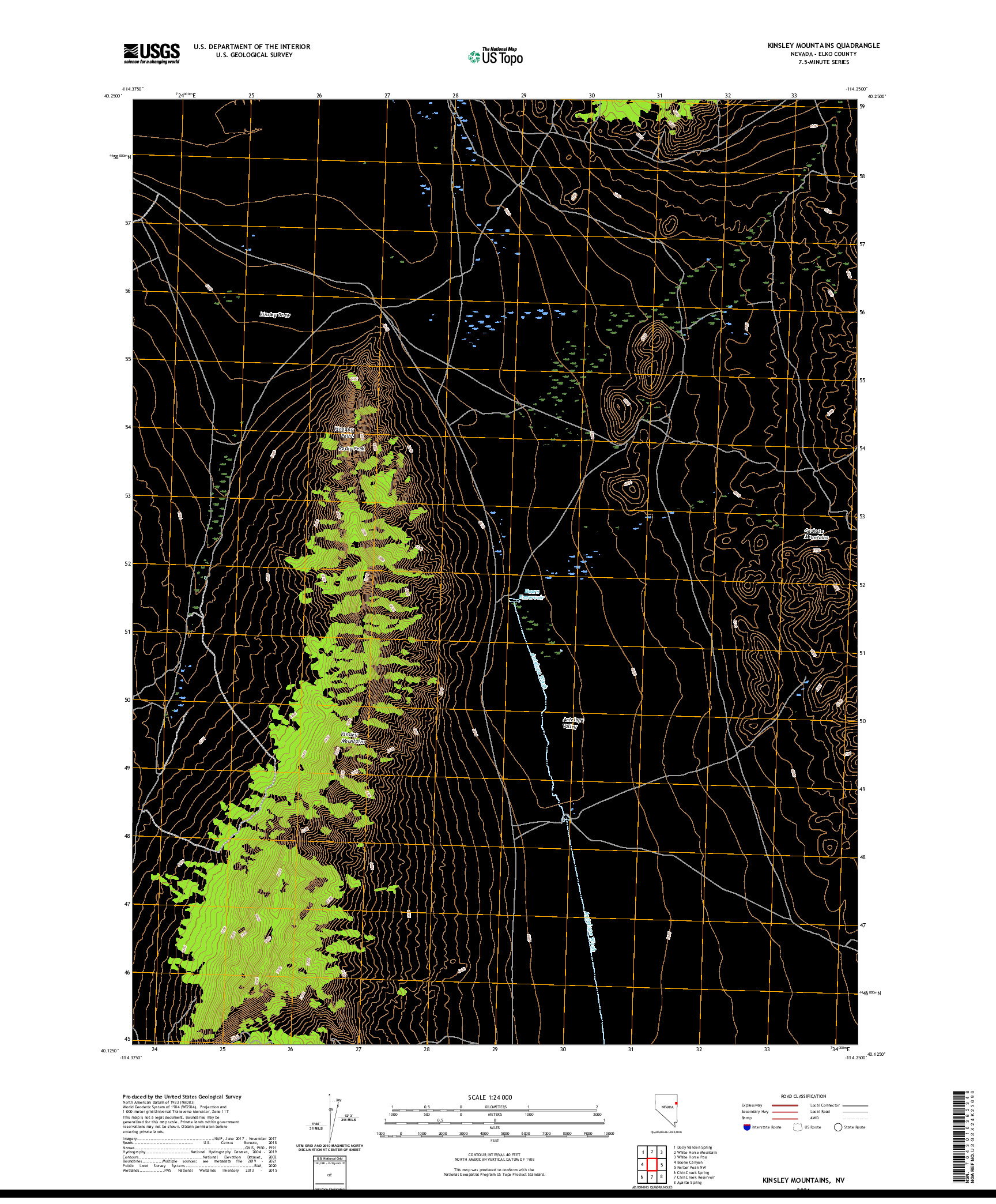 US TOPO 7.5-MINUTE MAP FOR KINSLEY MOUNTAINS, NV