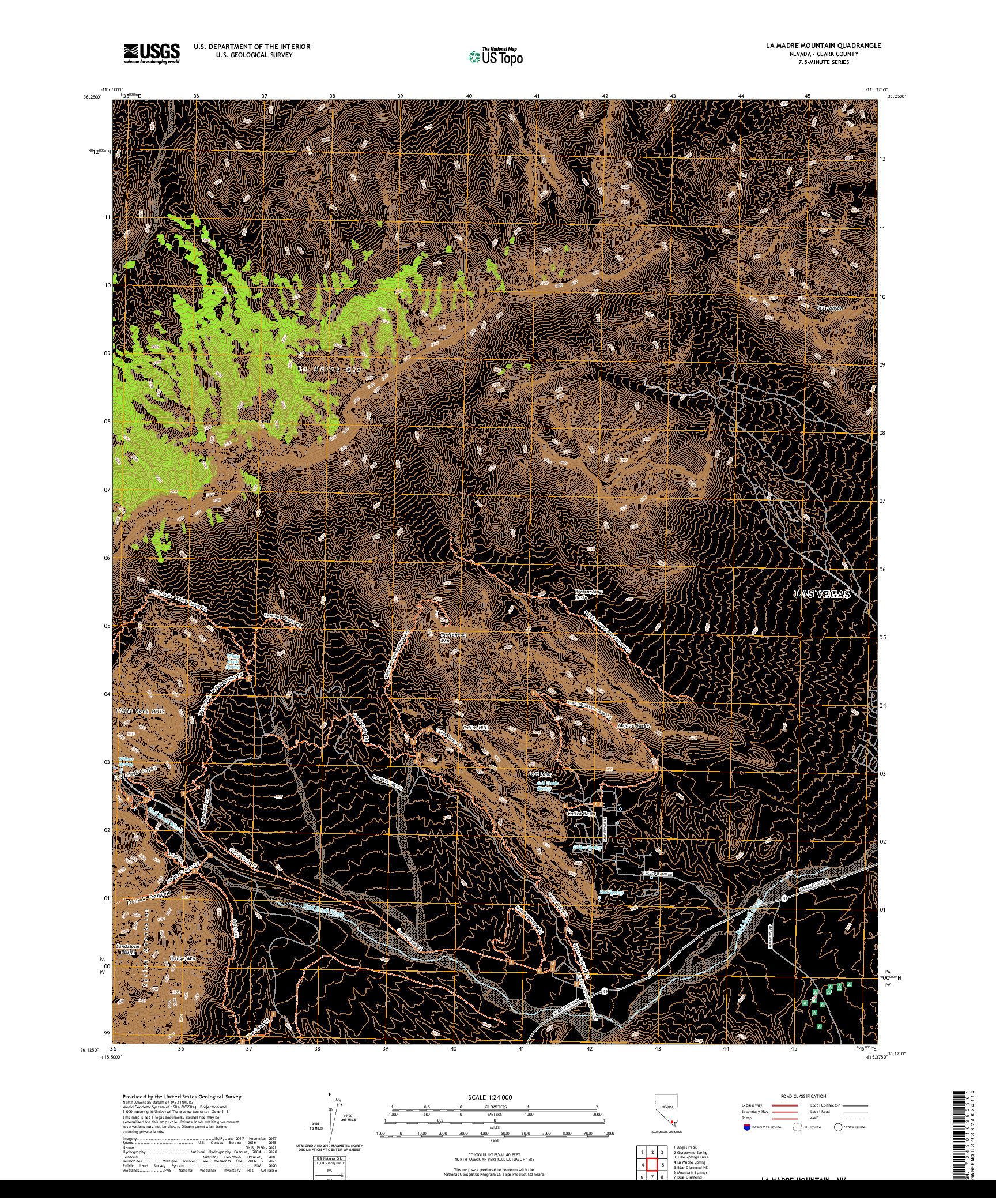 US TOPO 7.5-MINUTE MAP FOR LA MADRE MOUNTAIN, NV