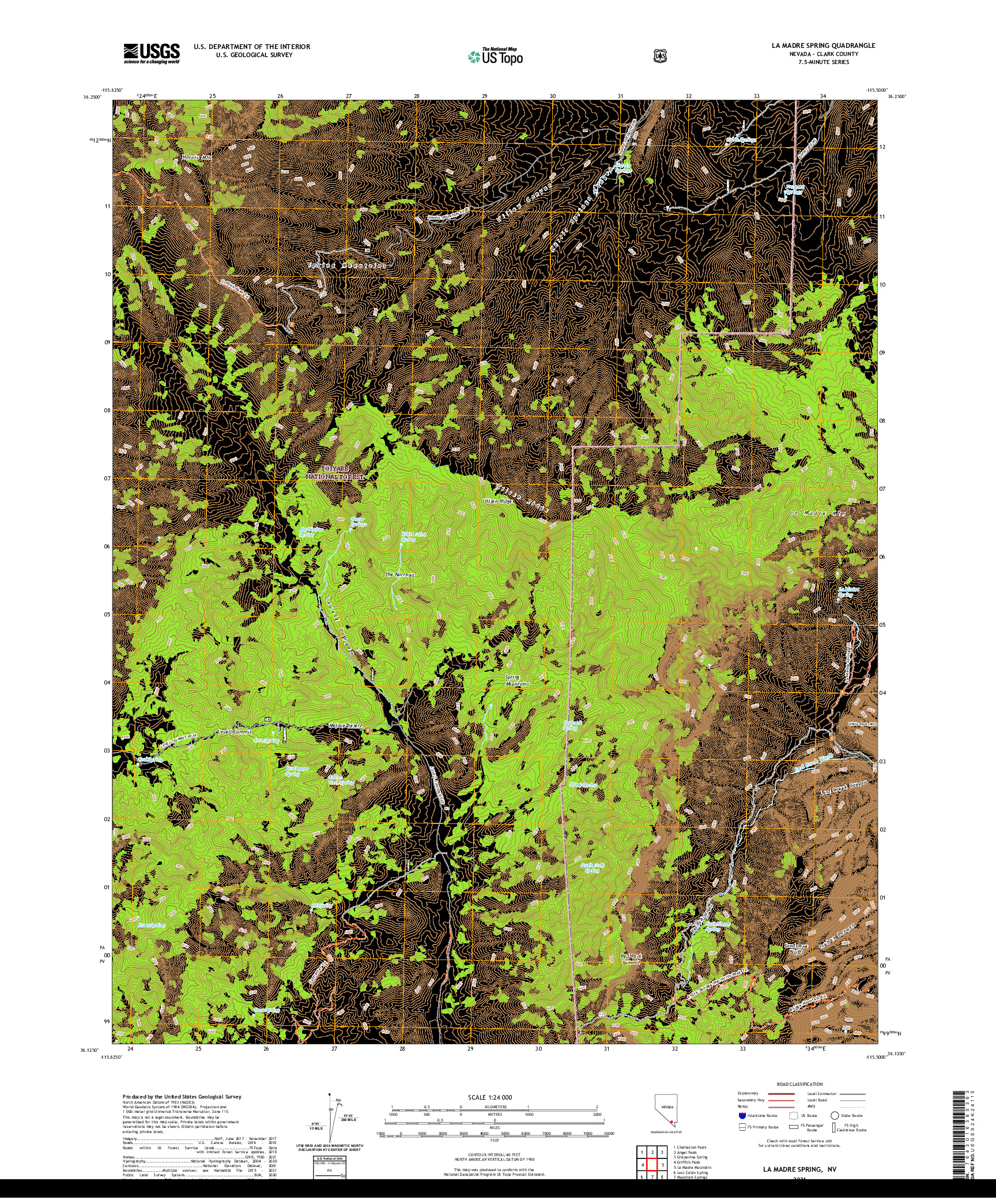 US TOPO 7.5-MINUTE MAP FOR LA MADRE SPRING, NV