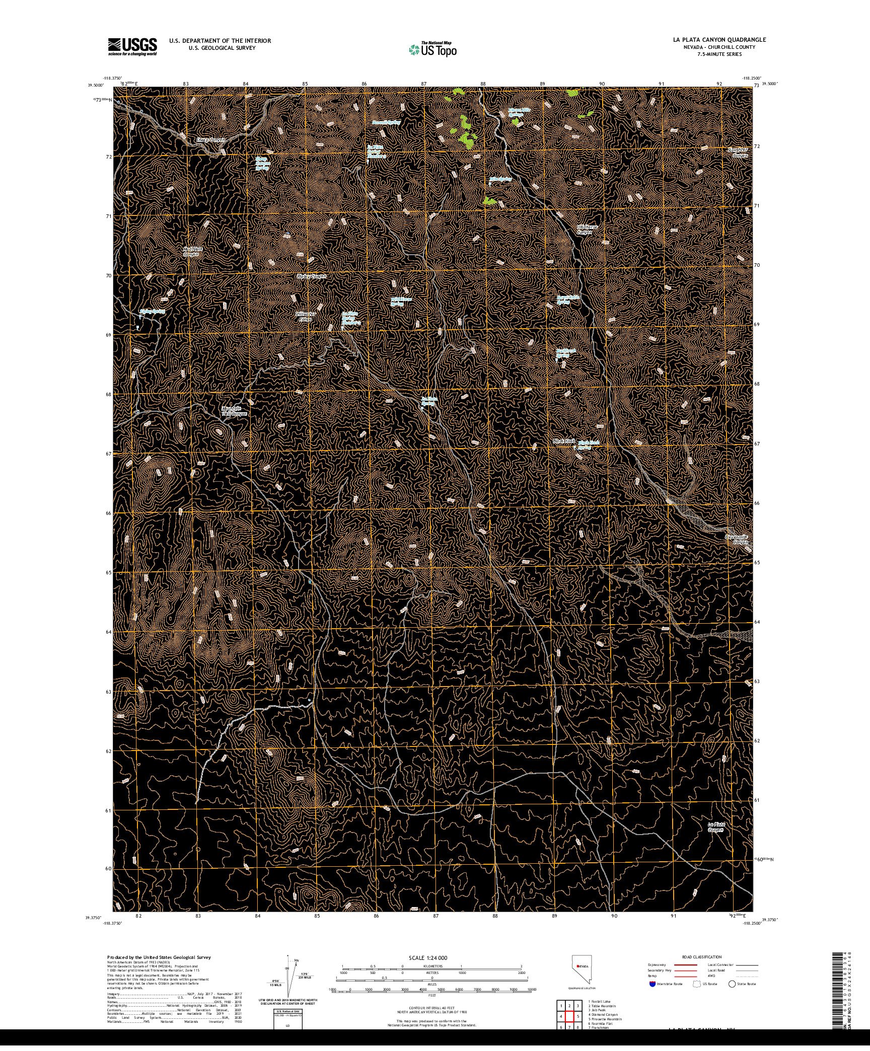 US TOPO 7.5-MINUTE MAP FOR LA PLATA CANYON, NV