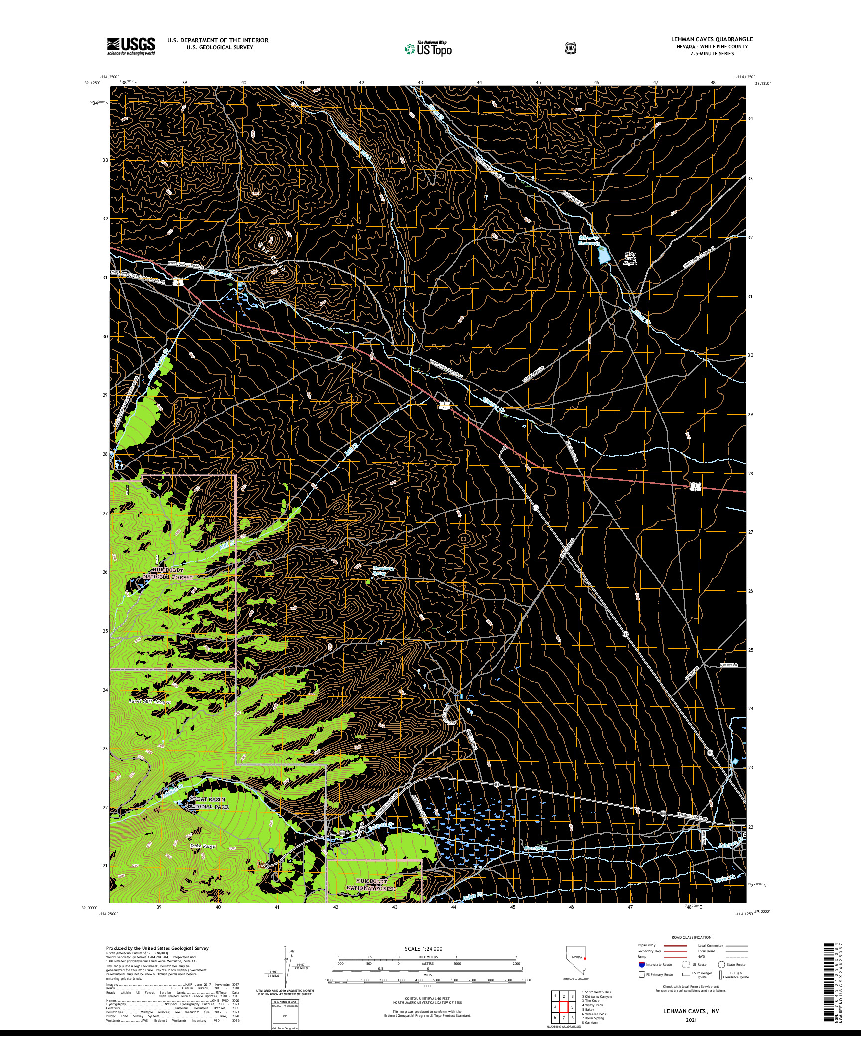 US TOPO 7.5-MINUTE MAP FOR LEHMAN CAVES, NV