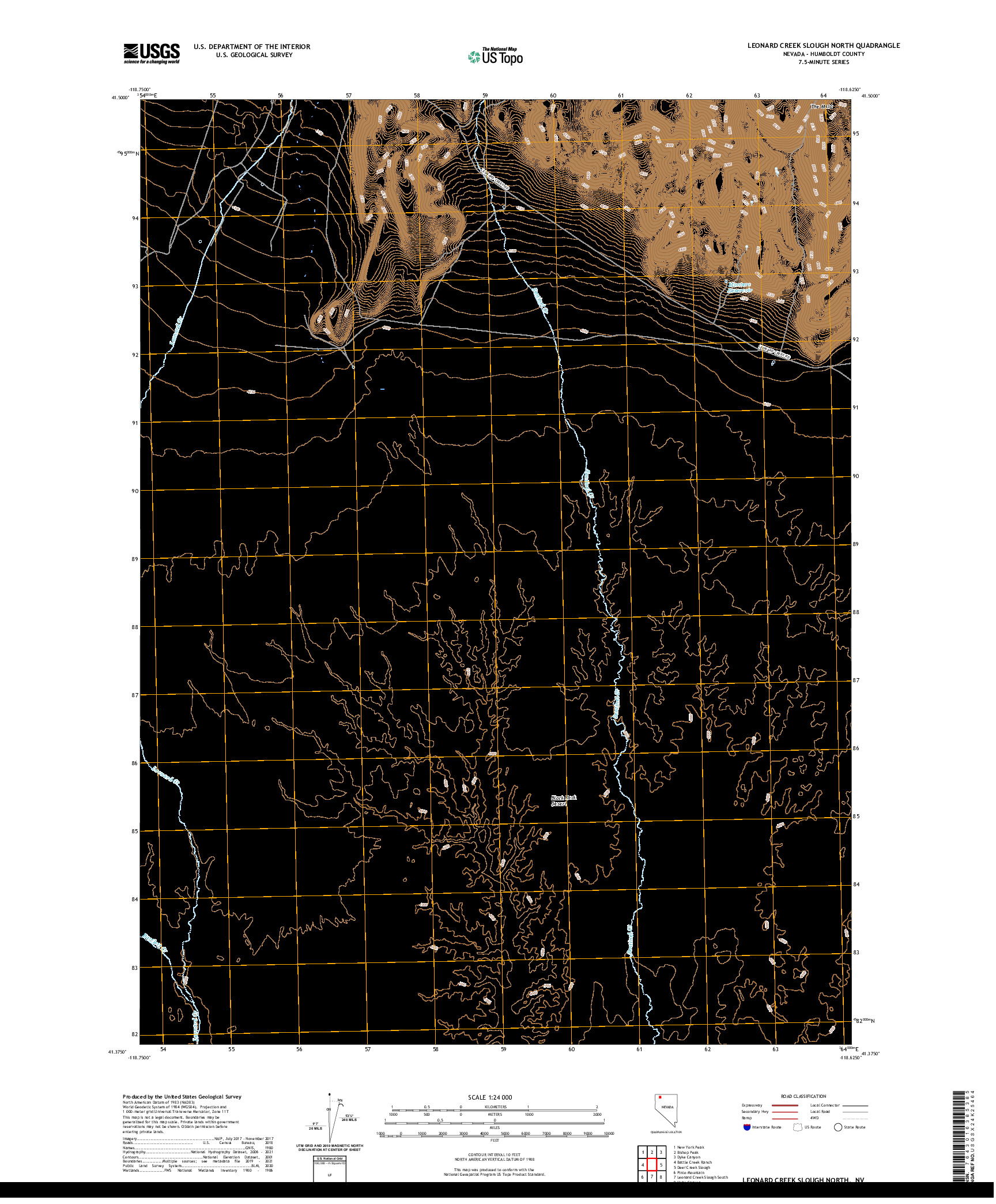 US TOPO 7.5-MINUTE MAP FOR LEONARD CREEK SLOUGH NORTH, NV