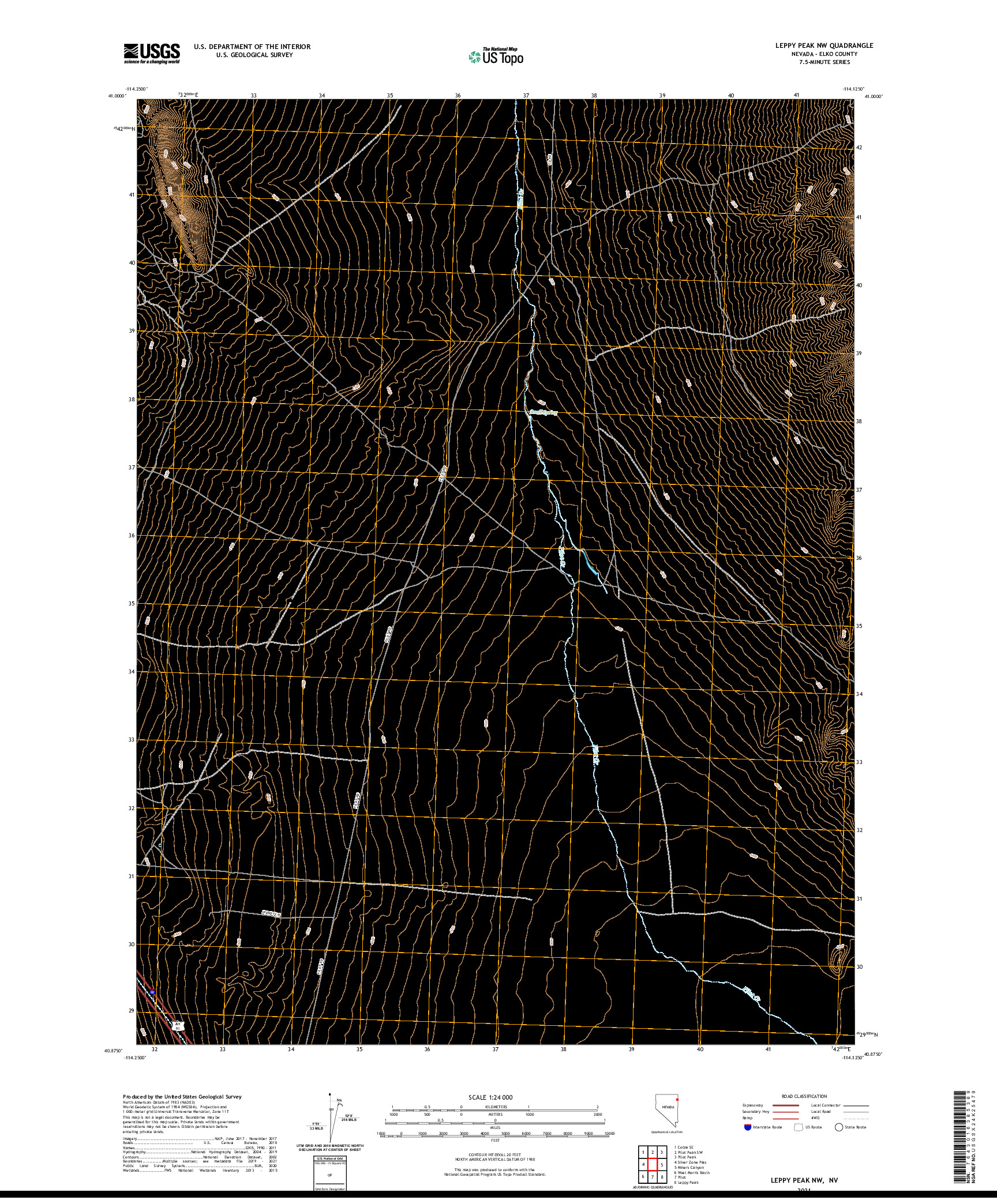 US TOPO 7.5-MINUTE MAP FOR LEPPY PEAK NW, NV