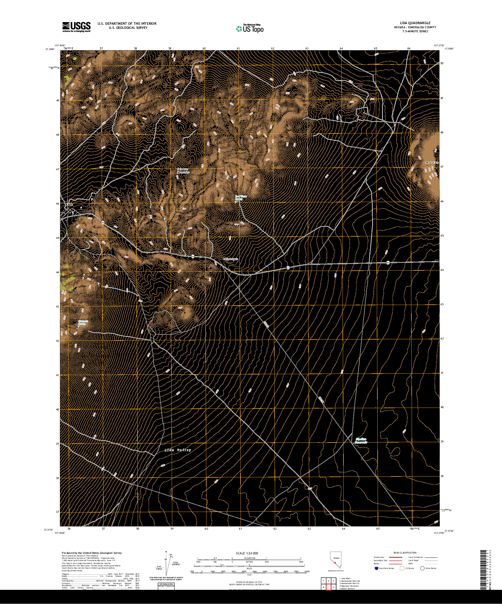 US TOPO 7.5-MINUTE MAP FOR LIDA, NV