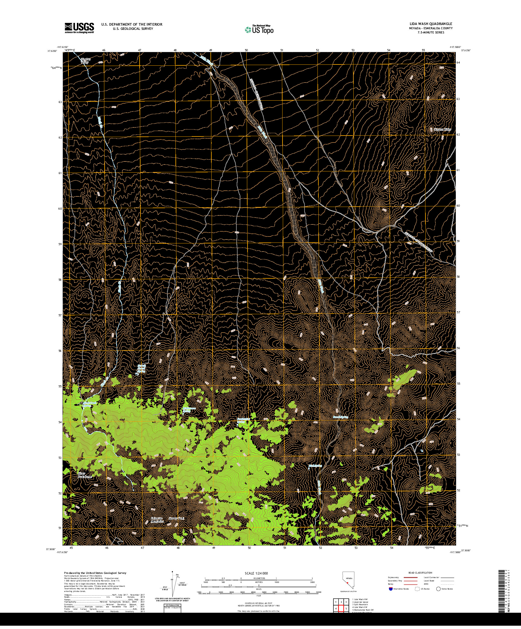 US TOPO 7.5-MINUTE MAP FOR LIDA WASH, NV