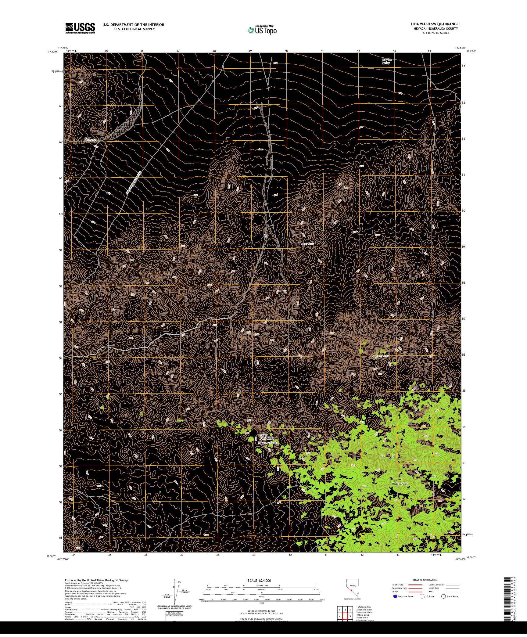 US TOPO 7.5-MINUTE MAP FOR LIDA WASH SW, NV