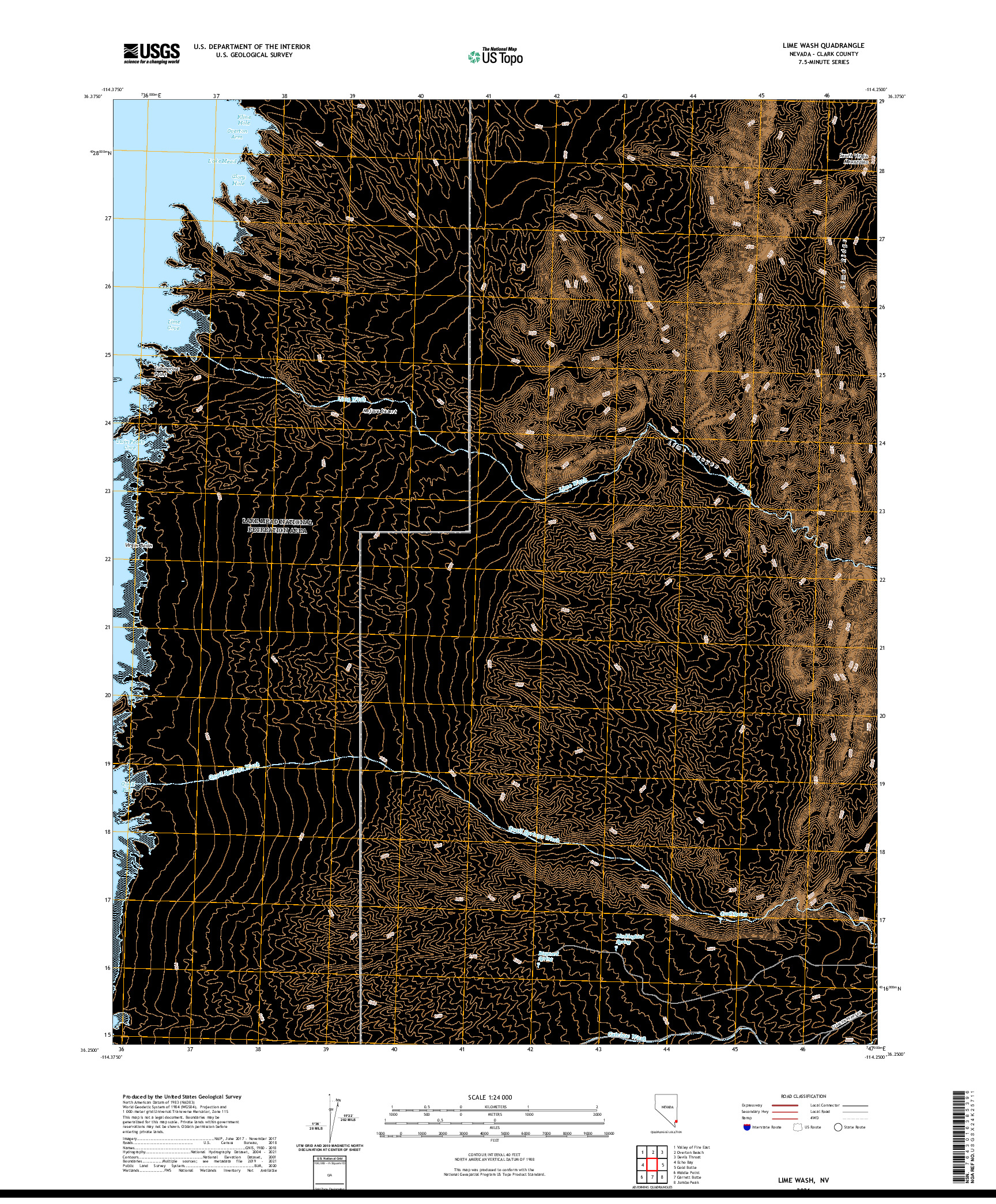 US TOPO 7.5-MINUTE MAP FOR LIME WASH, NV