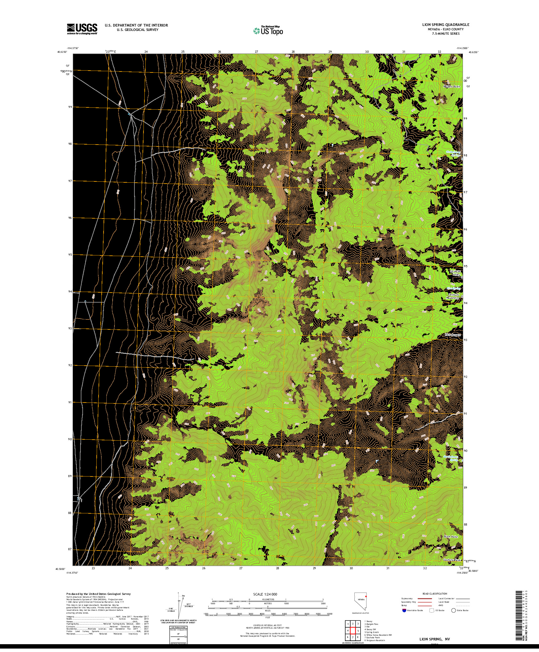 US TOPO 7.5-MINUTE MAP FOR LION SPRING, NV