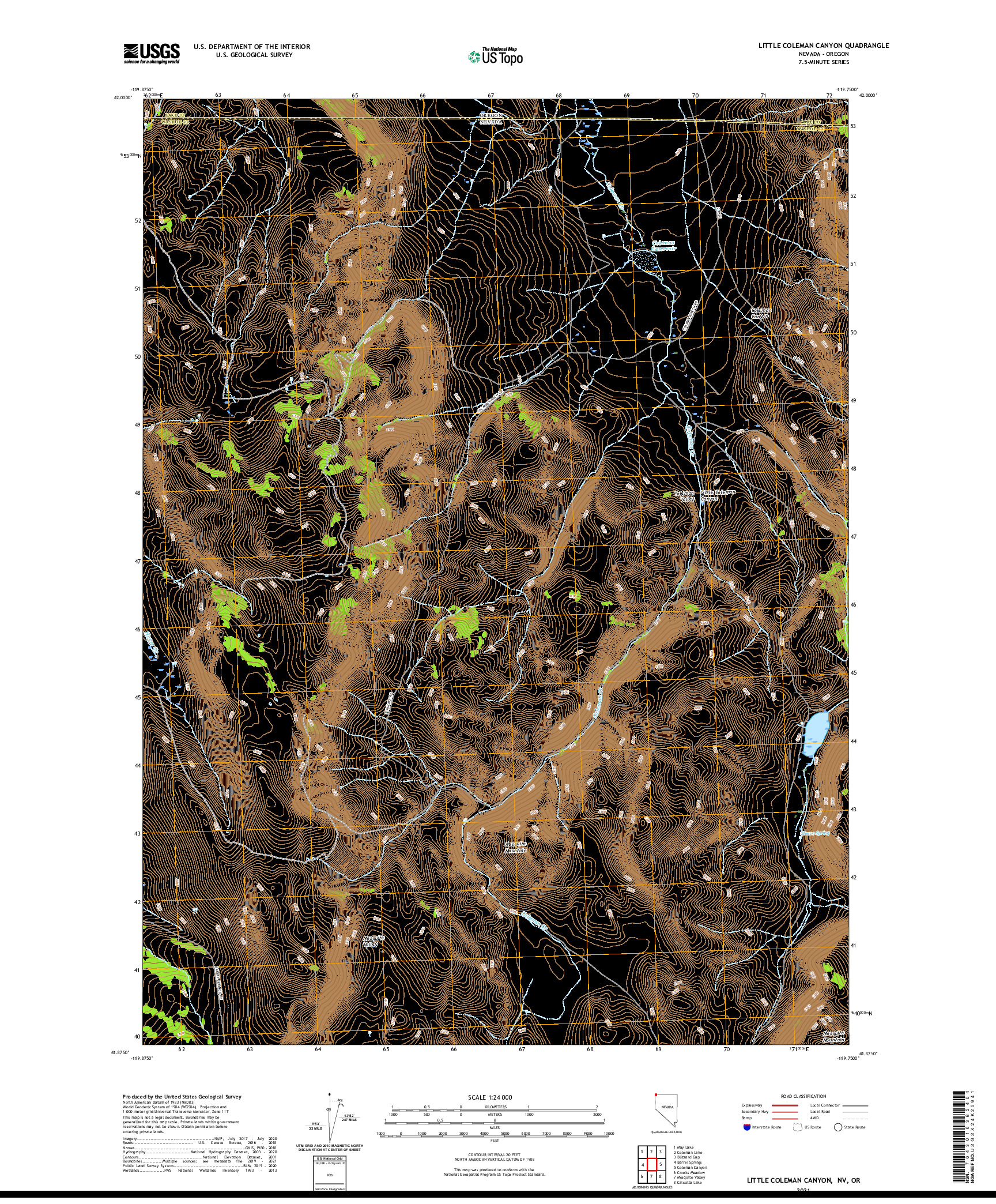 US TOPO 7.5-MINUTE MAP FOR LITTLE COLEMAN CANYON, NV,OR