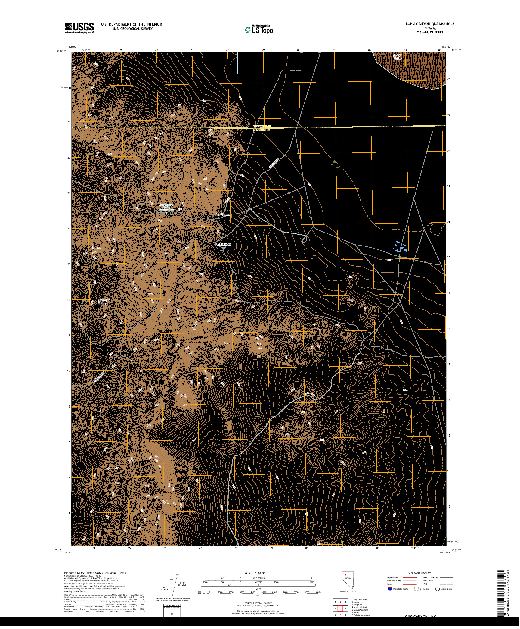 US TOPO 7.5-MINUTE MAP FOR LONG CANYON, NV