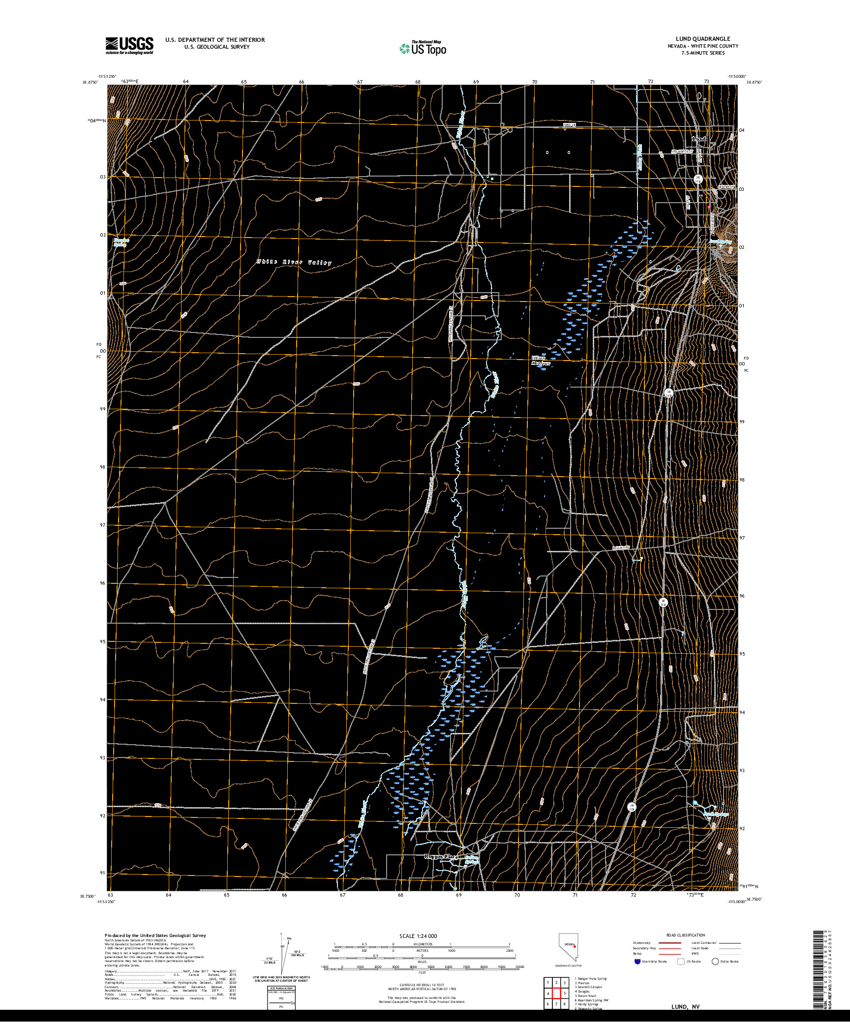 US TOPO 7.5-MINUTE MAP FOR LUND, NV