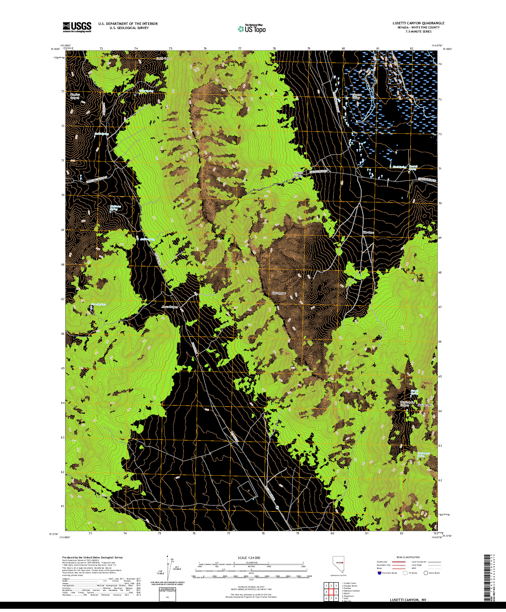 US TOPO 7.5-MINUTE MAP FOR LUSETTI CANYON, NV