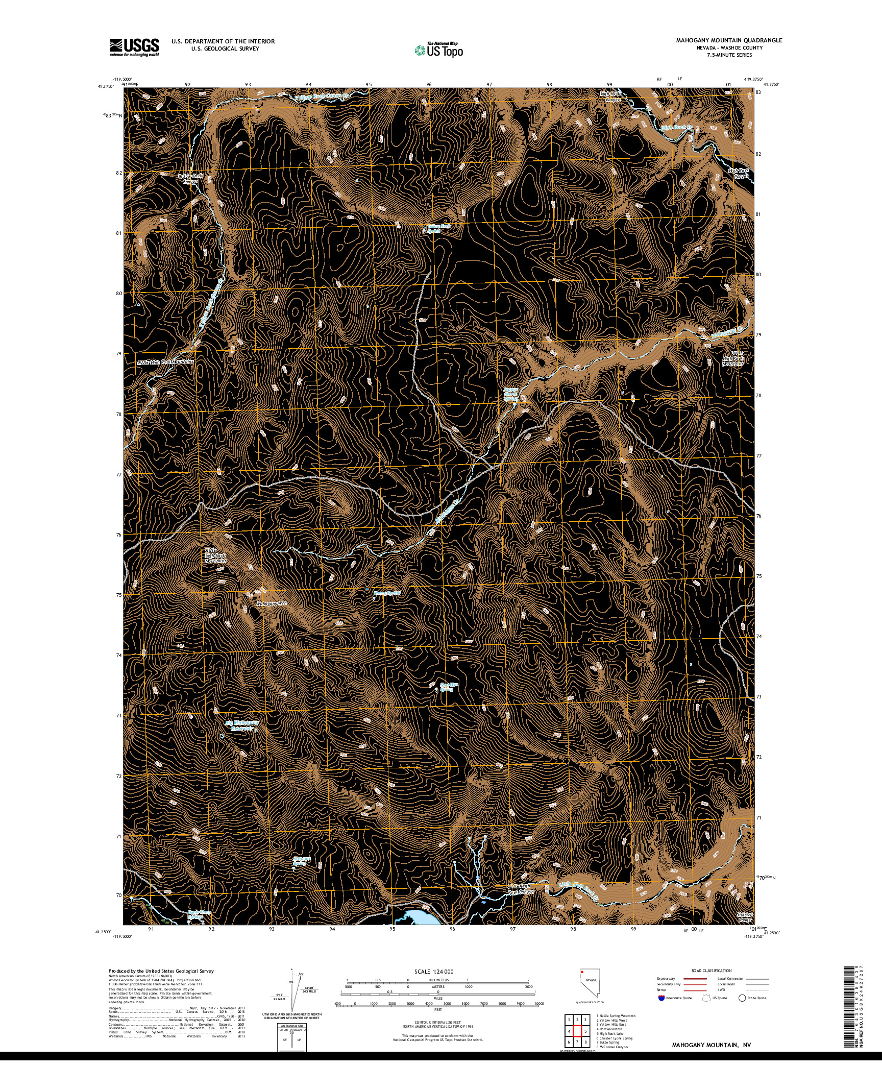 US TOPO 7.5-MINUTE MAP FOR MAHOGANY MOUNTAIN, NV