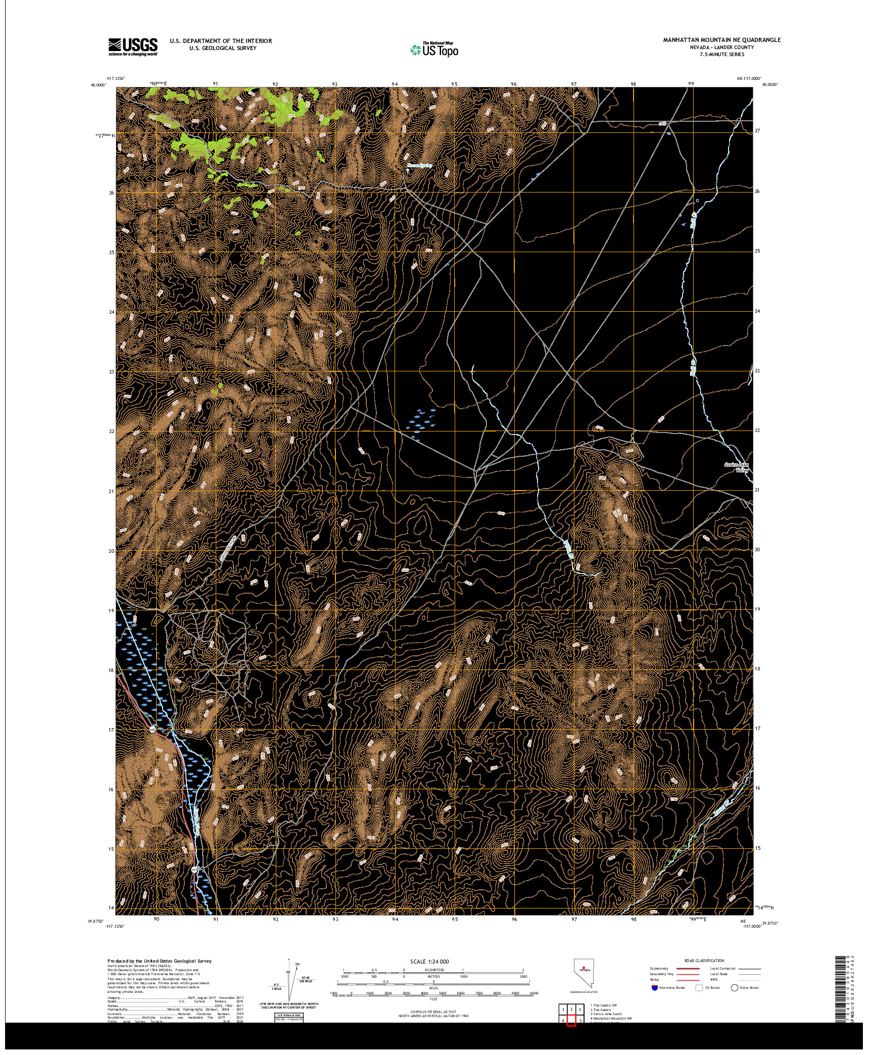 US TOPO 7.5-MINUTE MAP FOR MANHATTAN MOUNTAIN NE, NV