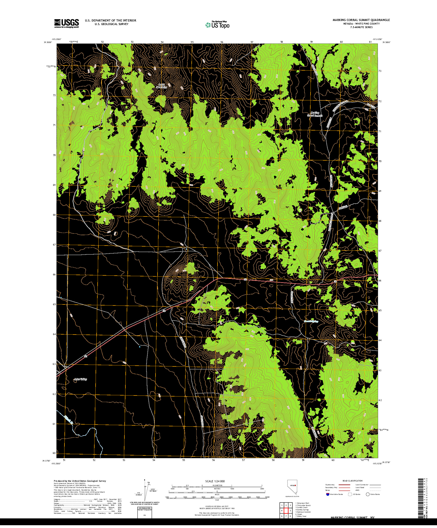 US TOPO 7.5-MINUTE MAP FOR MARKING CORRAL SUMMIT, NV