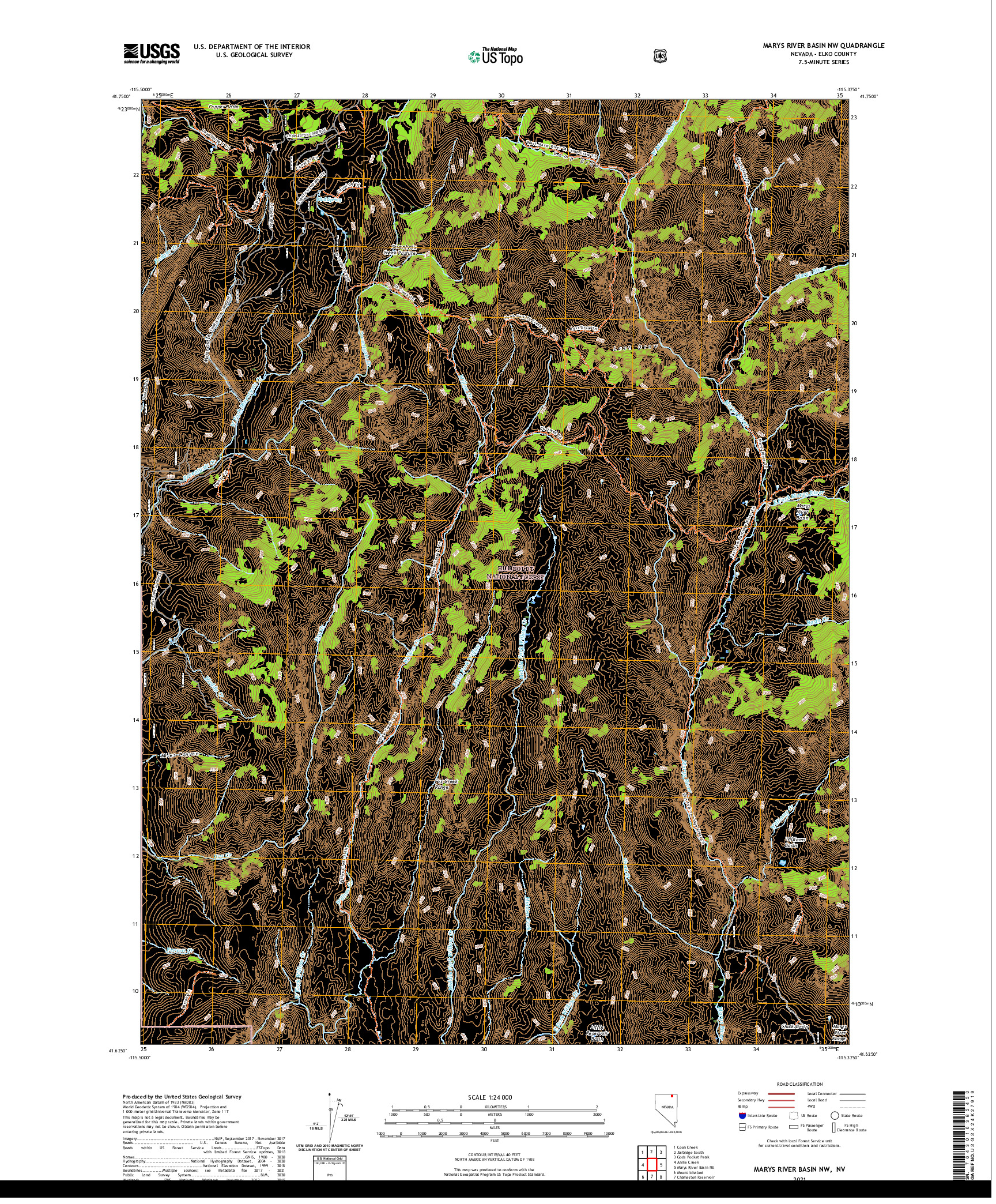 US TOPO 7.5-MINUTE MAP FOR MARYS RIVER BASIN NW, NV