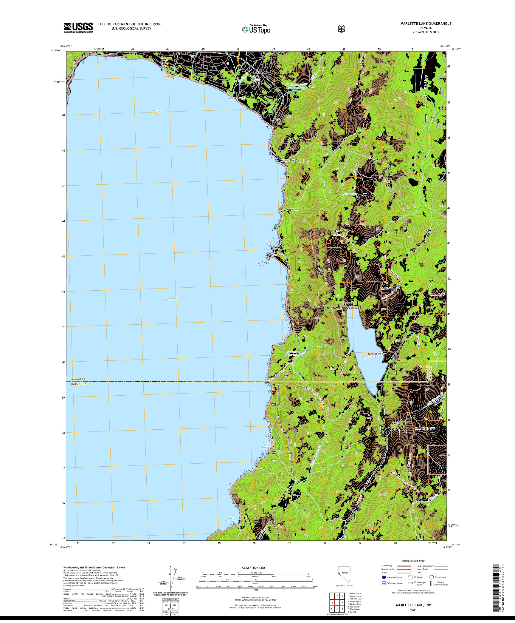 US TOPO 7.5-MINUTE MAP FOR MARLETTE LAKE, NV