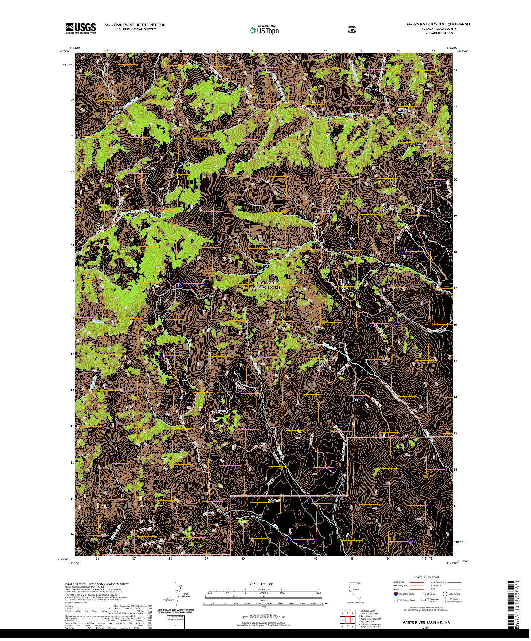 US TOPO 7.5-MINUTE MAP FOR MARYS RIVER BASIN NE, NV