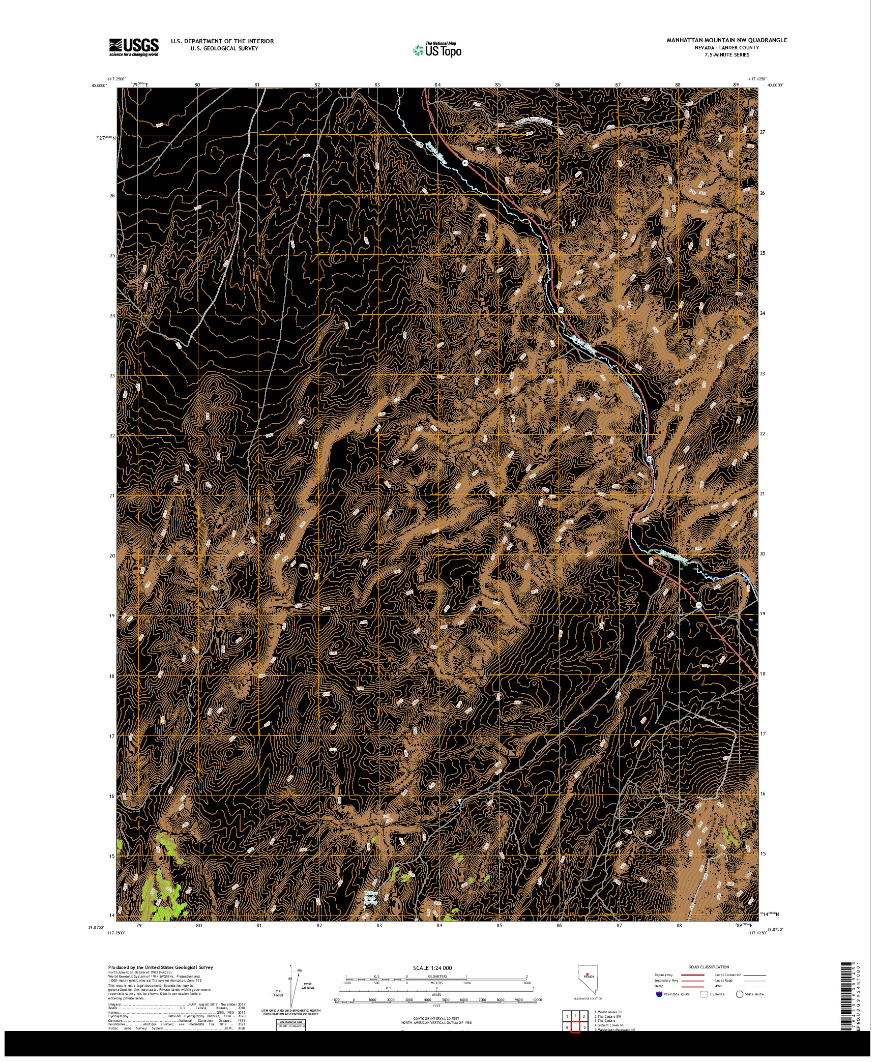 US TOPO 7.5-MINUTE MAP FOR MANHATTAN MOUNTAIN NW, NV