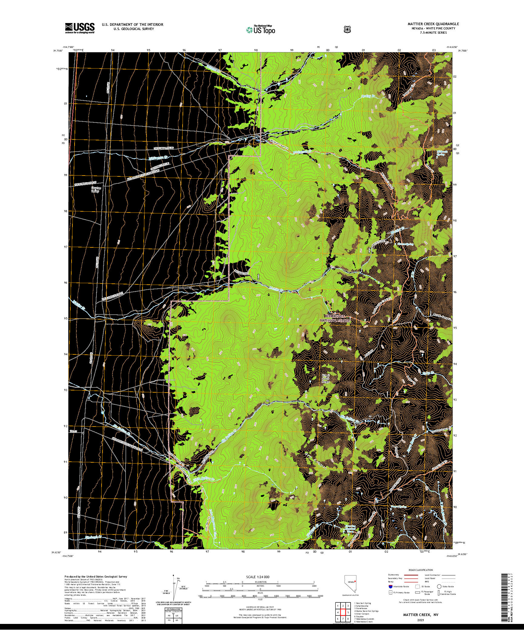 US TOPO 7.5-MINUTE MAP FOR MATTIER CREEK, NV