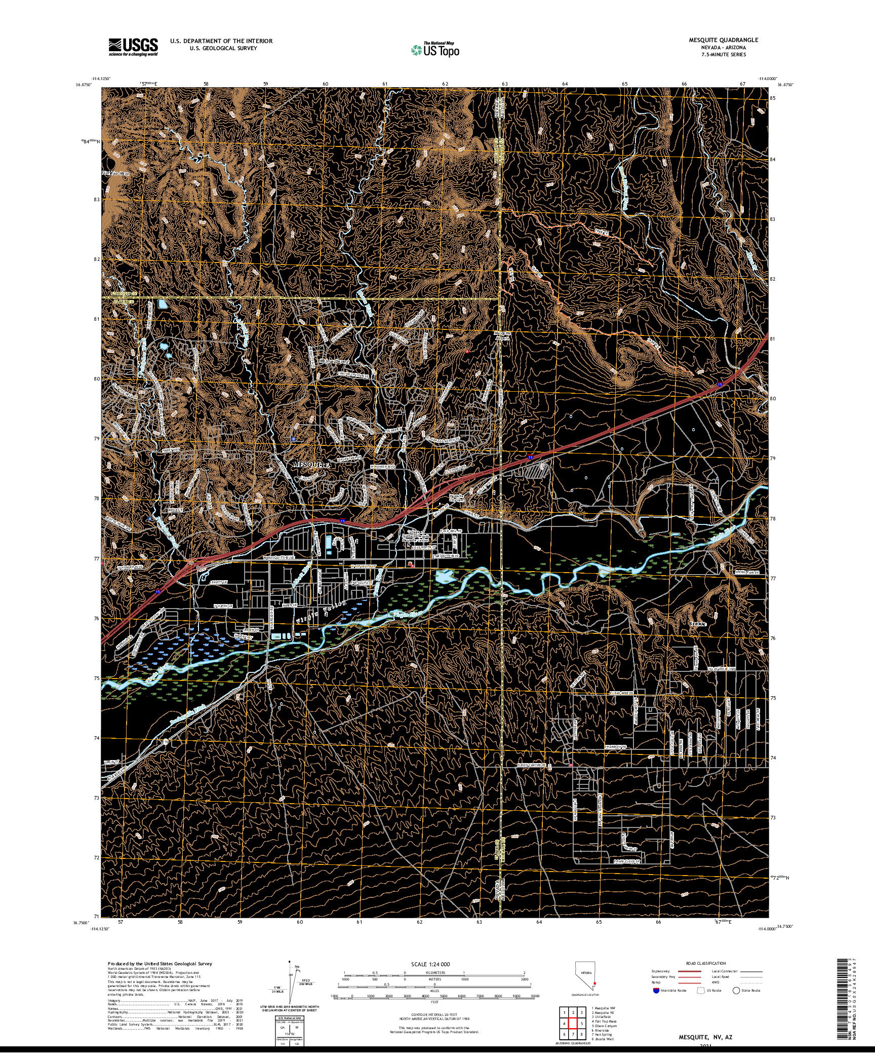 US TOPO 7.5-MINUTE MAP FOR MESQUITE, NV,AZ