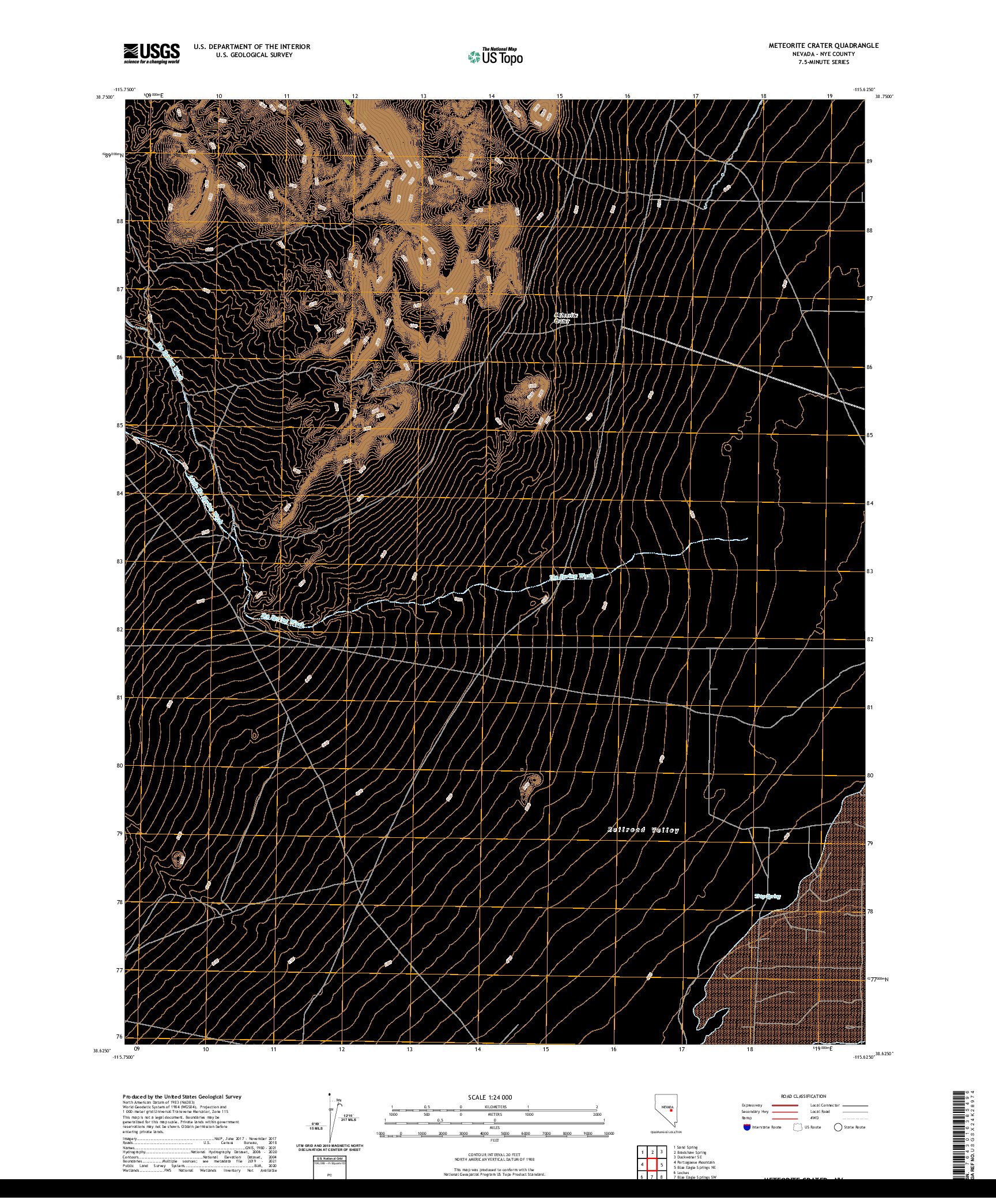 US TOPO 7.5-MINUTE MAP FOR METEORITE CRATER, NV