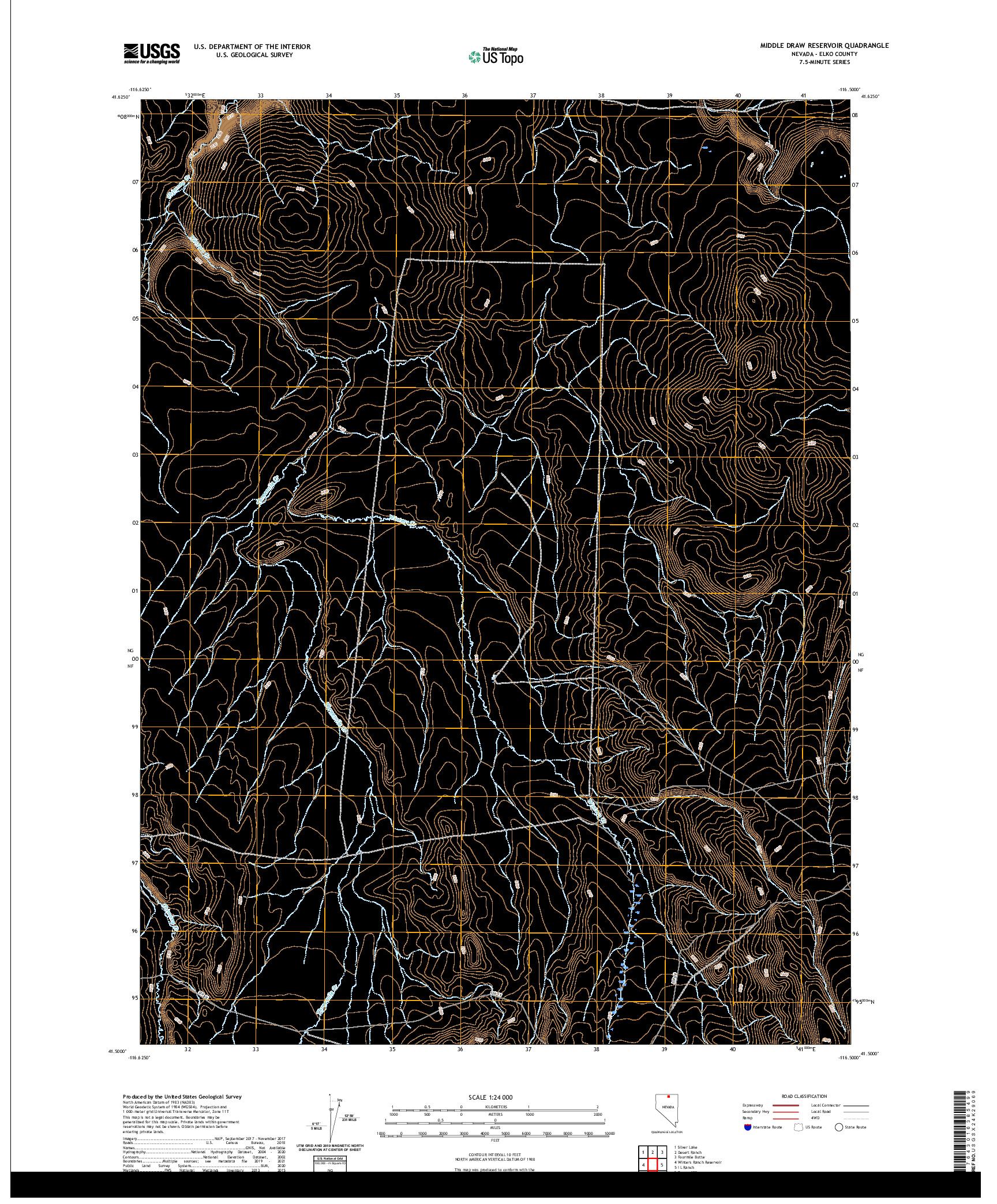 US TOPO 7.5-MINUTE MAP FOR MIDDLE DRAW RESERVOIR, NV