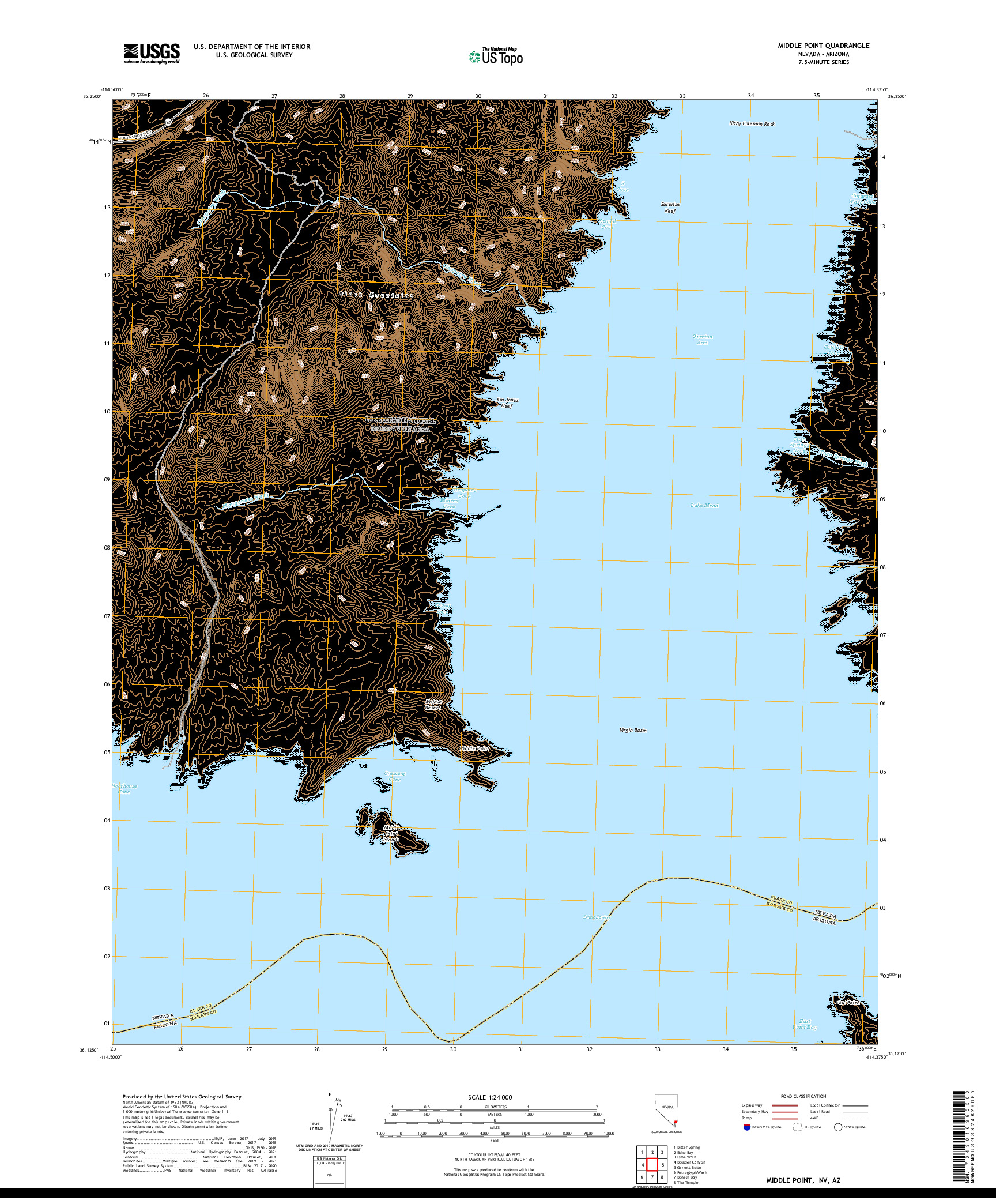 US TOPO 7.5-MINUTE MAP FOR MIDDLE POINT, NV,AZ