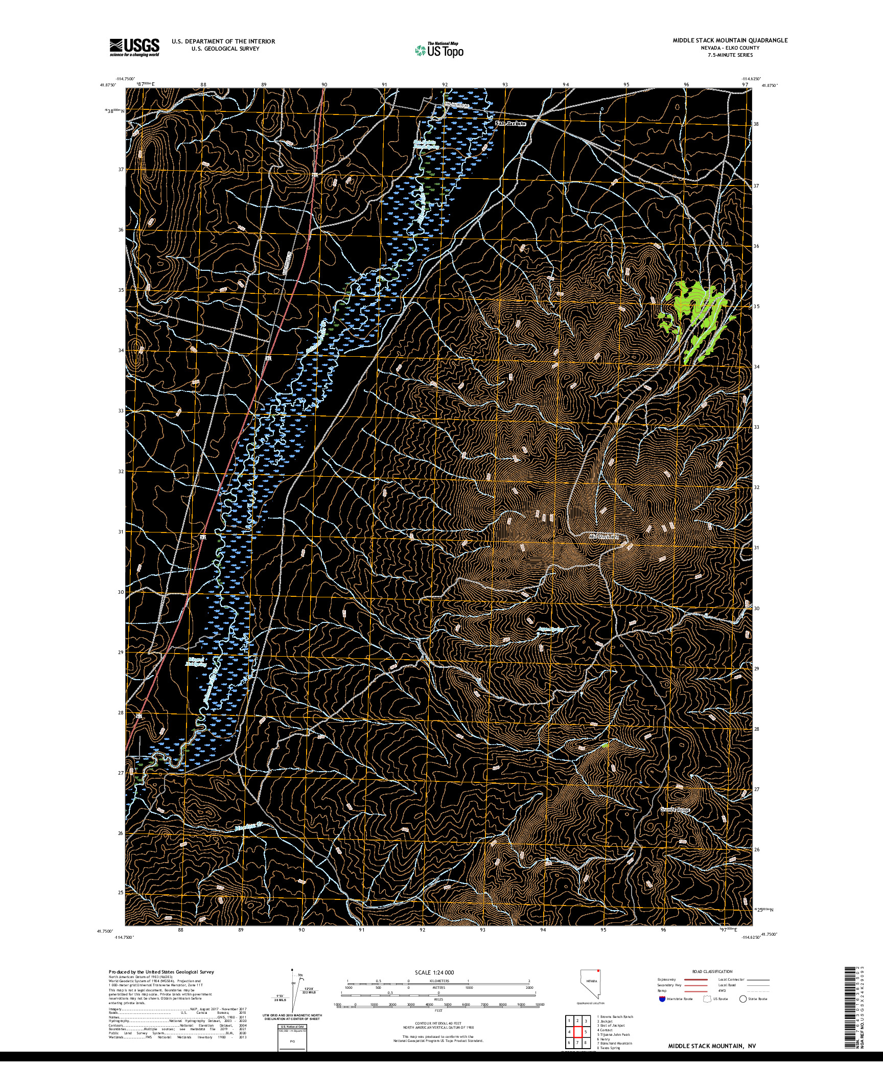 US TOPO 7.5-MINUTE MAP FOR MIDDLE STACK MOUNTAIN, NV