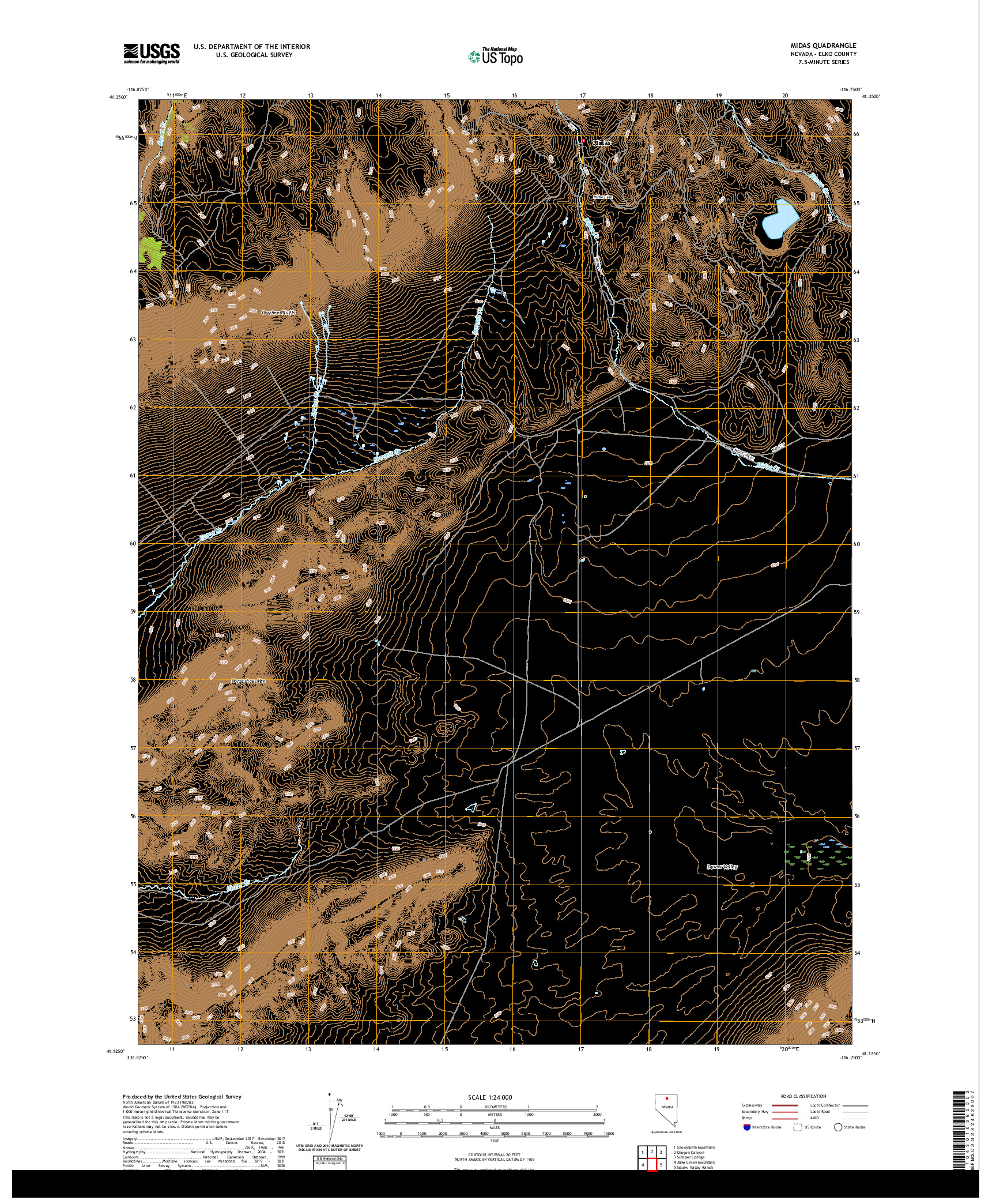 US TOPO 7.5-MINUTE MAP FOR MIDAS, NV