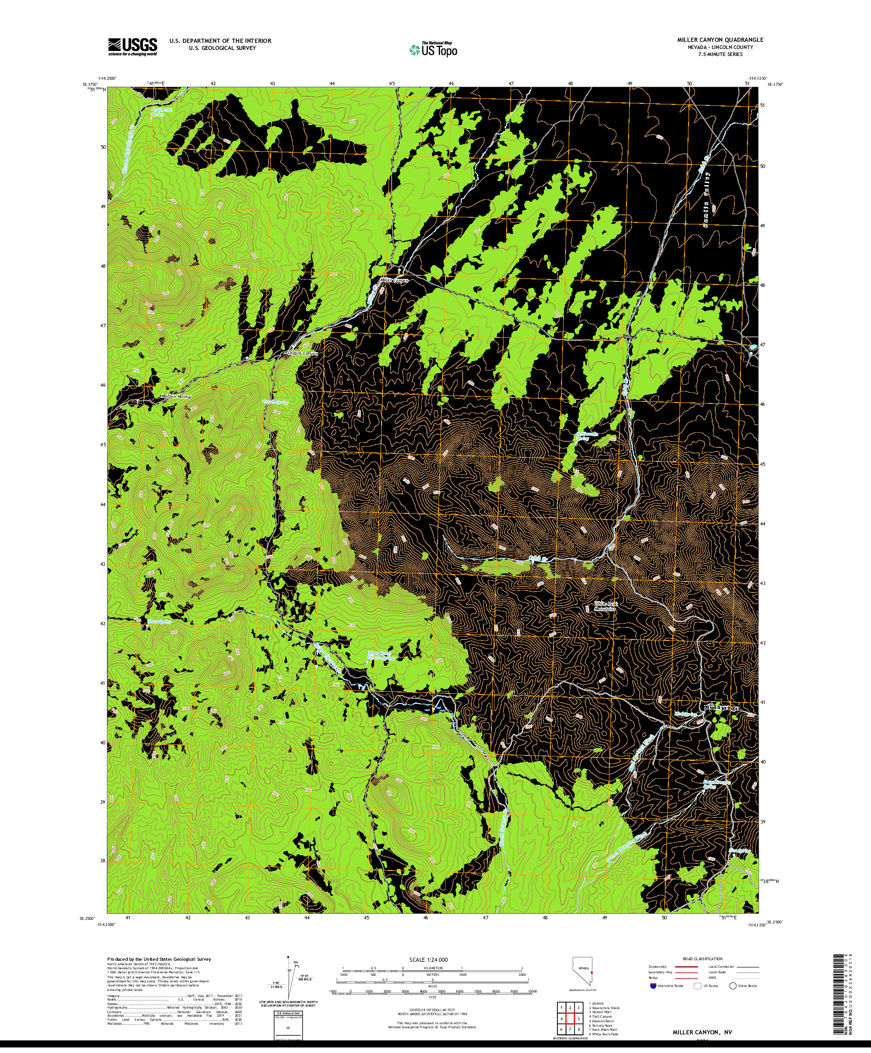 US TOPO 7.5-MINUTE MAP FOR MILLER CANYON, NV