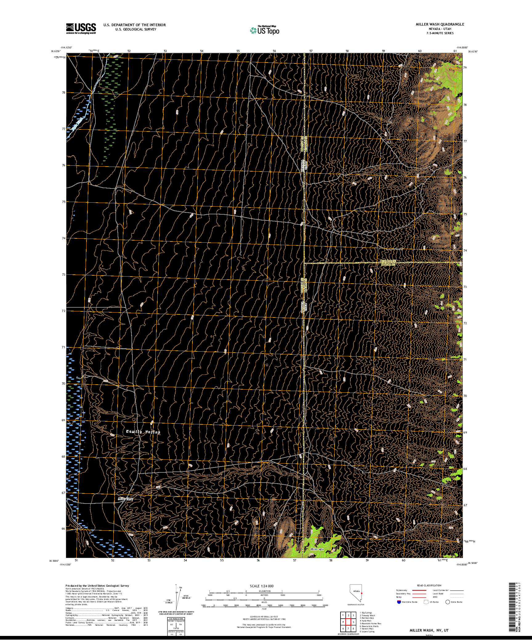 US TOPO 7.5-MINUTE MAP FOR MILLER WASH, NV,UT