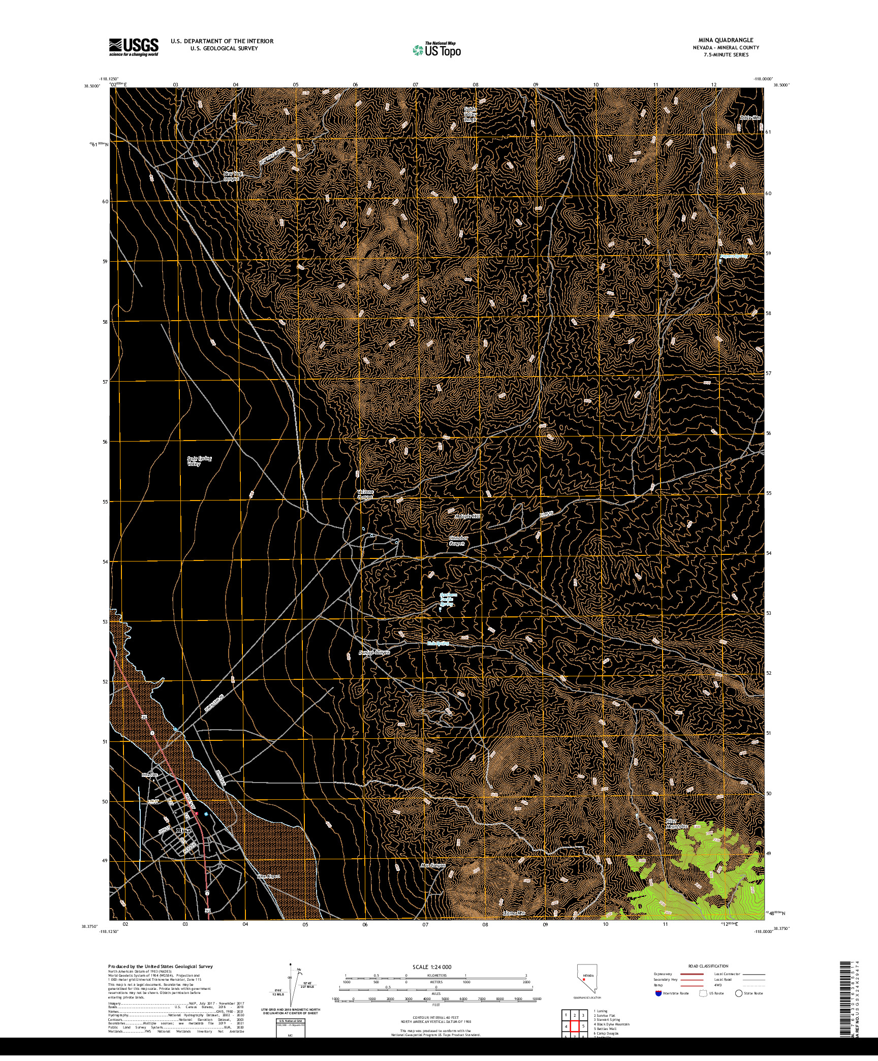 US TOPO 7.5-MINUTE MAP FOR MINA, NV