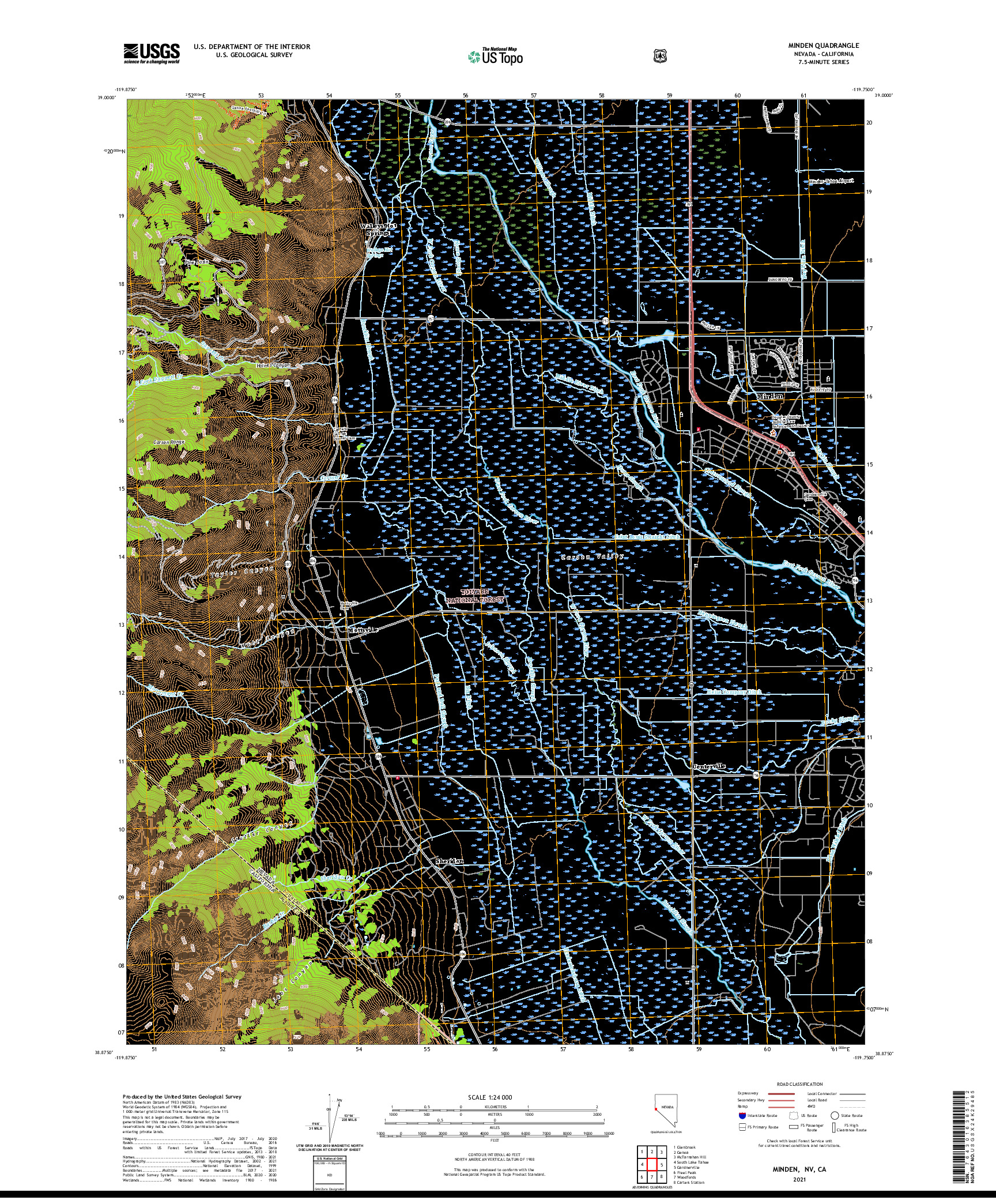 US TOPO 7.5-MINUTE MAP FOR MINDEN, NV,CA