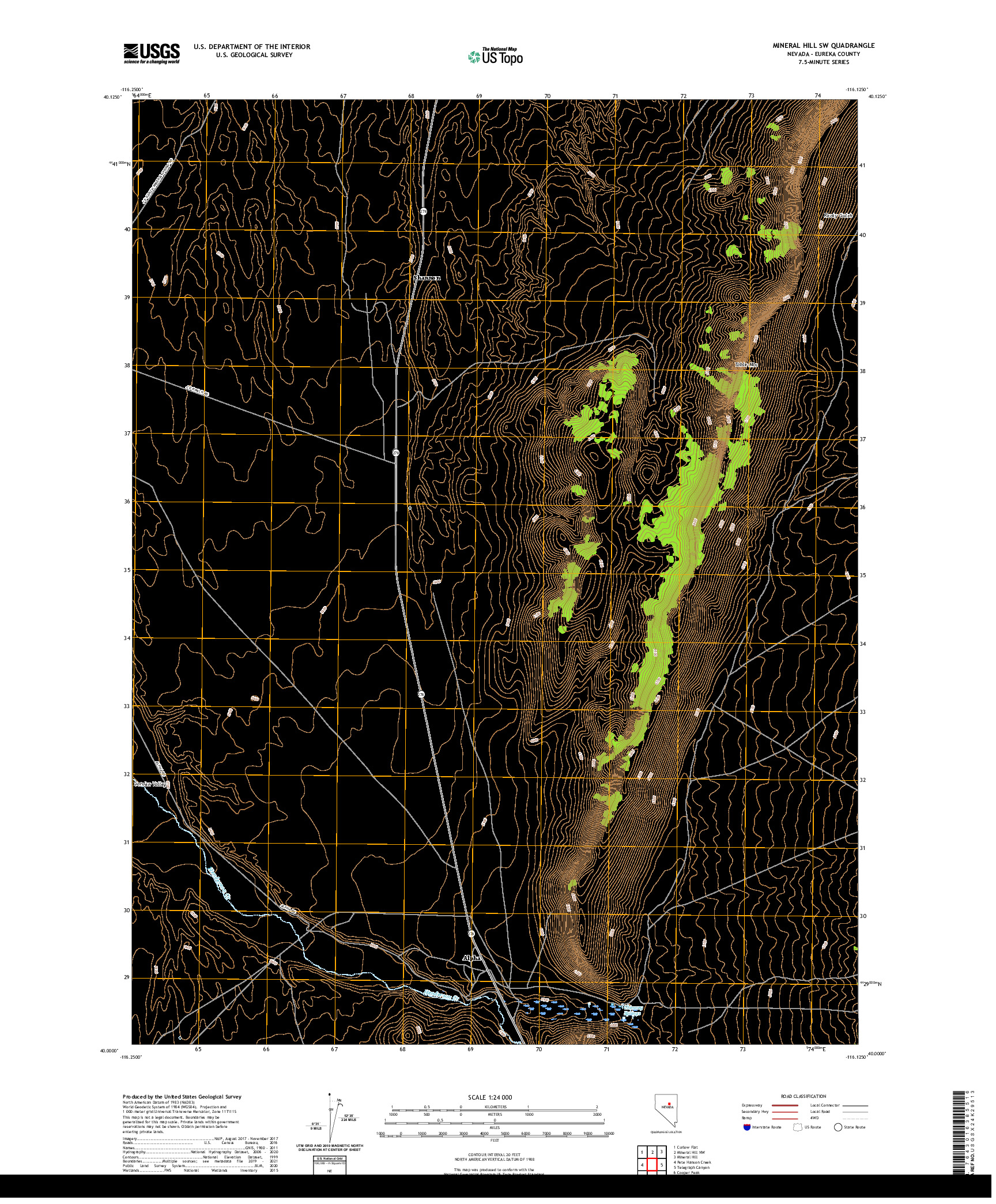 US TOPO 7.5-MINUTE MAP FOR MINERAL HILL SW, NV