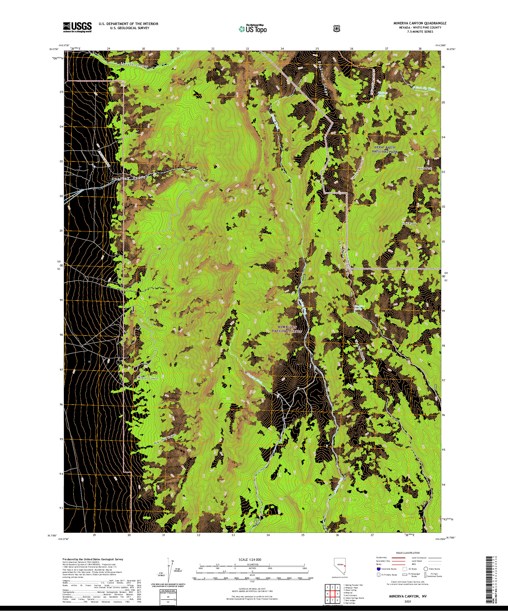 US TOPO 7.5-MINUTE MAP FOR MINERVA CANYON, NV