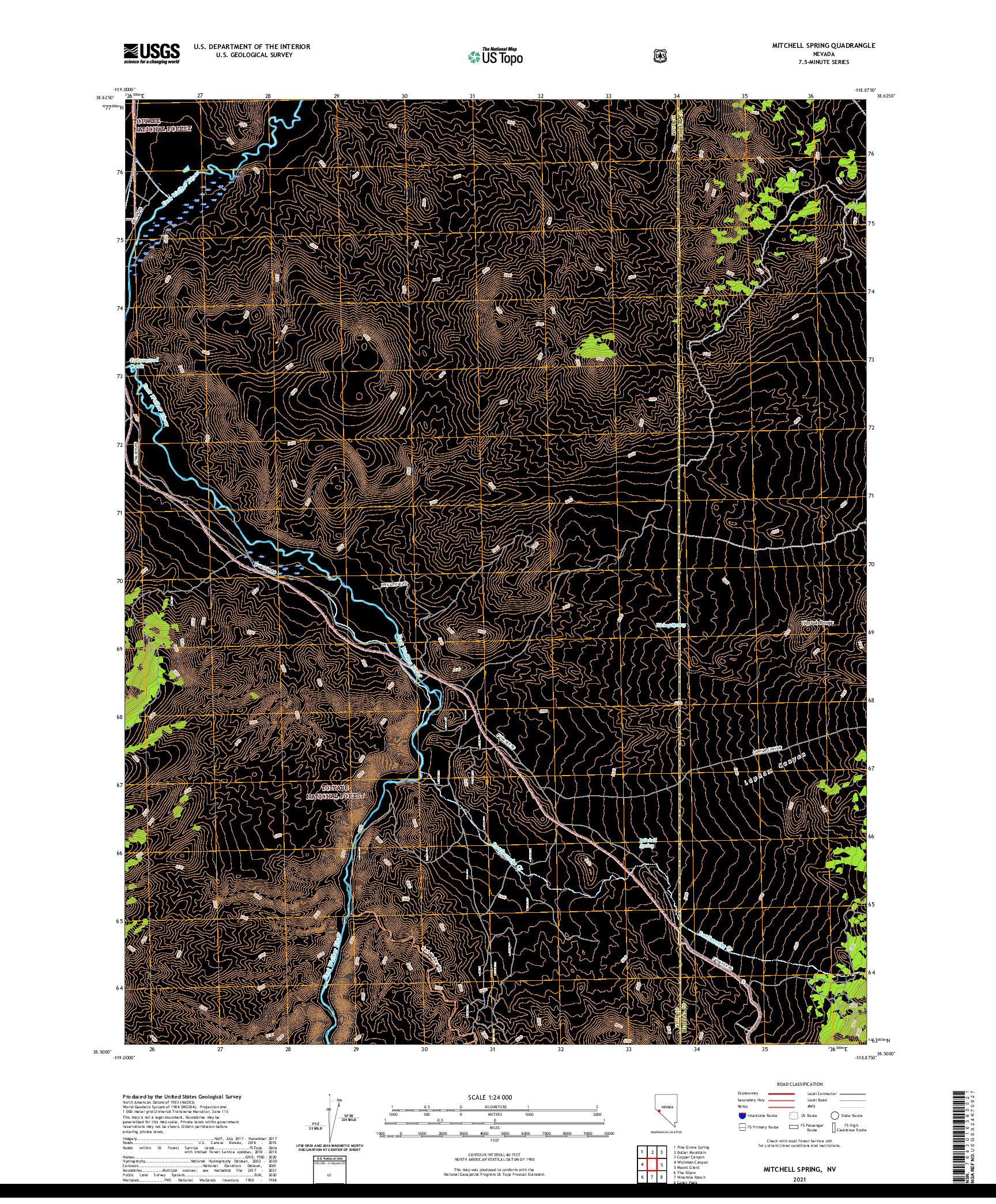 US TOPO 7.5-MINUTE MAP FOR MITCHELL SPRING, NV