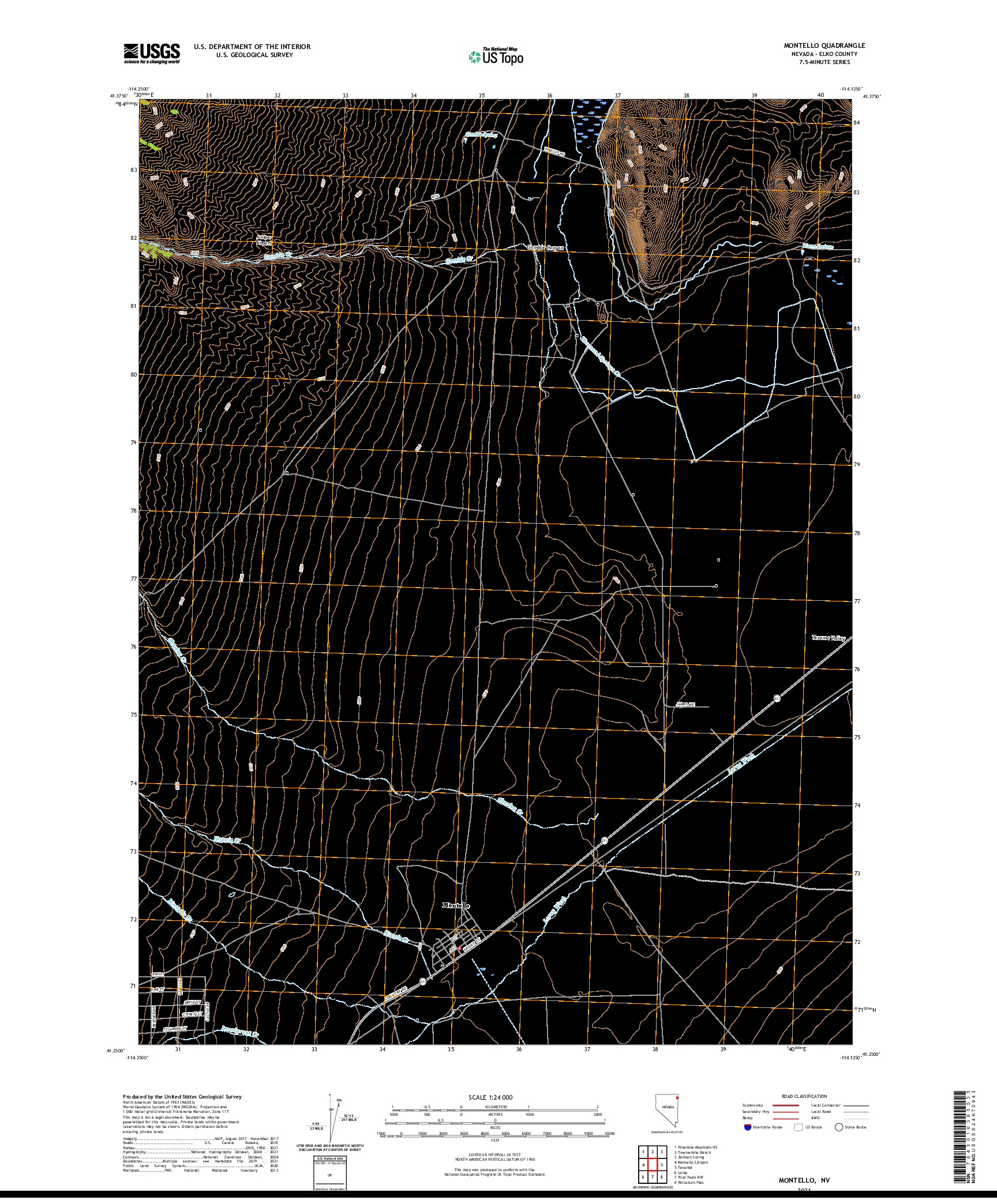 US TOPO 7.5-MINUTE MAP FOR MONTELLO, NV