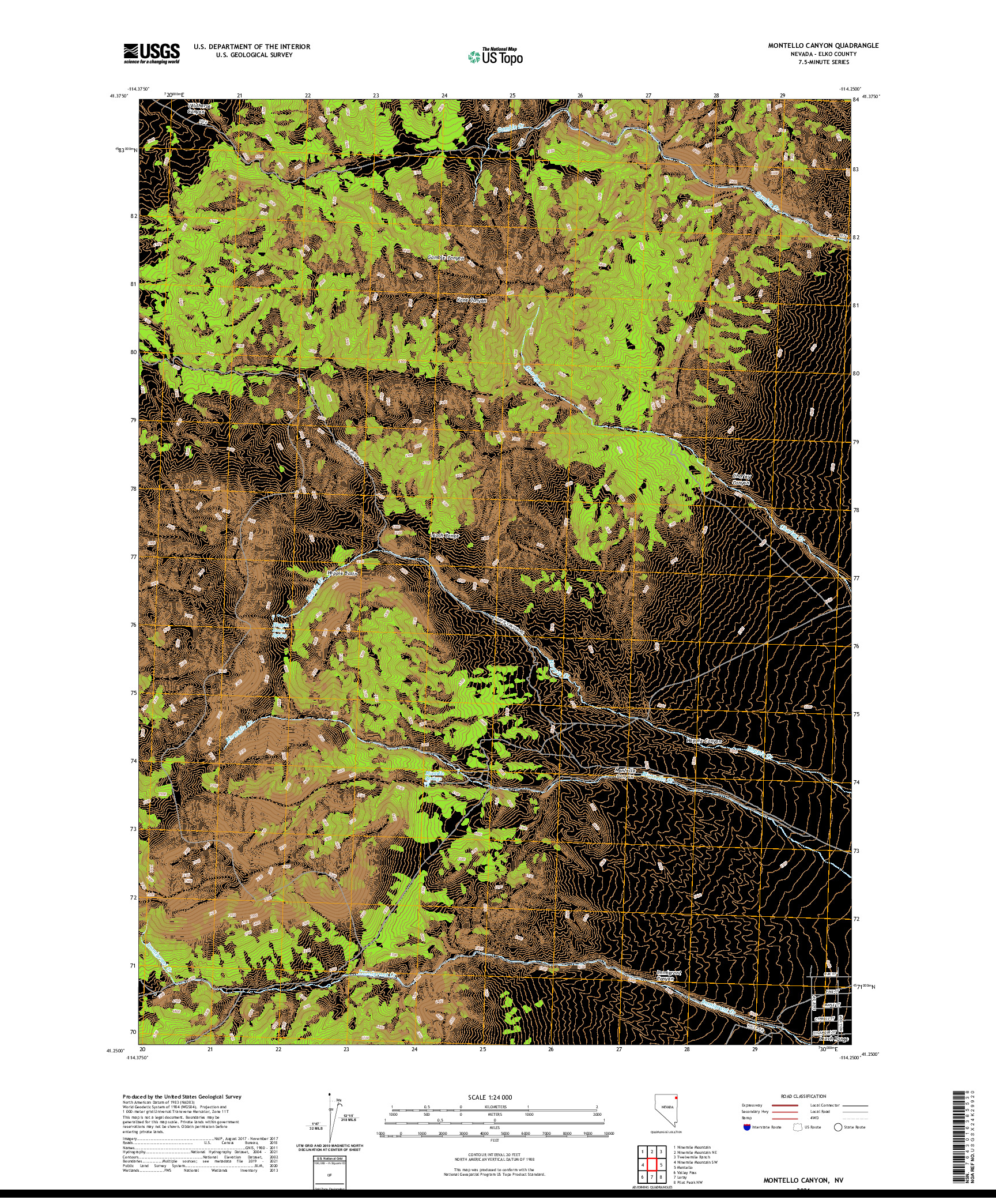 US TOPO 7.5-MINUTE MAP FOR MONTELLO CANYON, NV