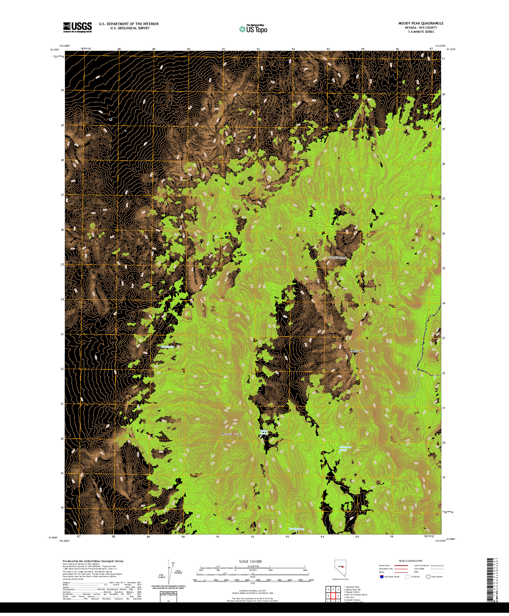 US TOPO 7.5-MINUTE MAP FOR MOODY PEAK, NV