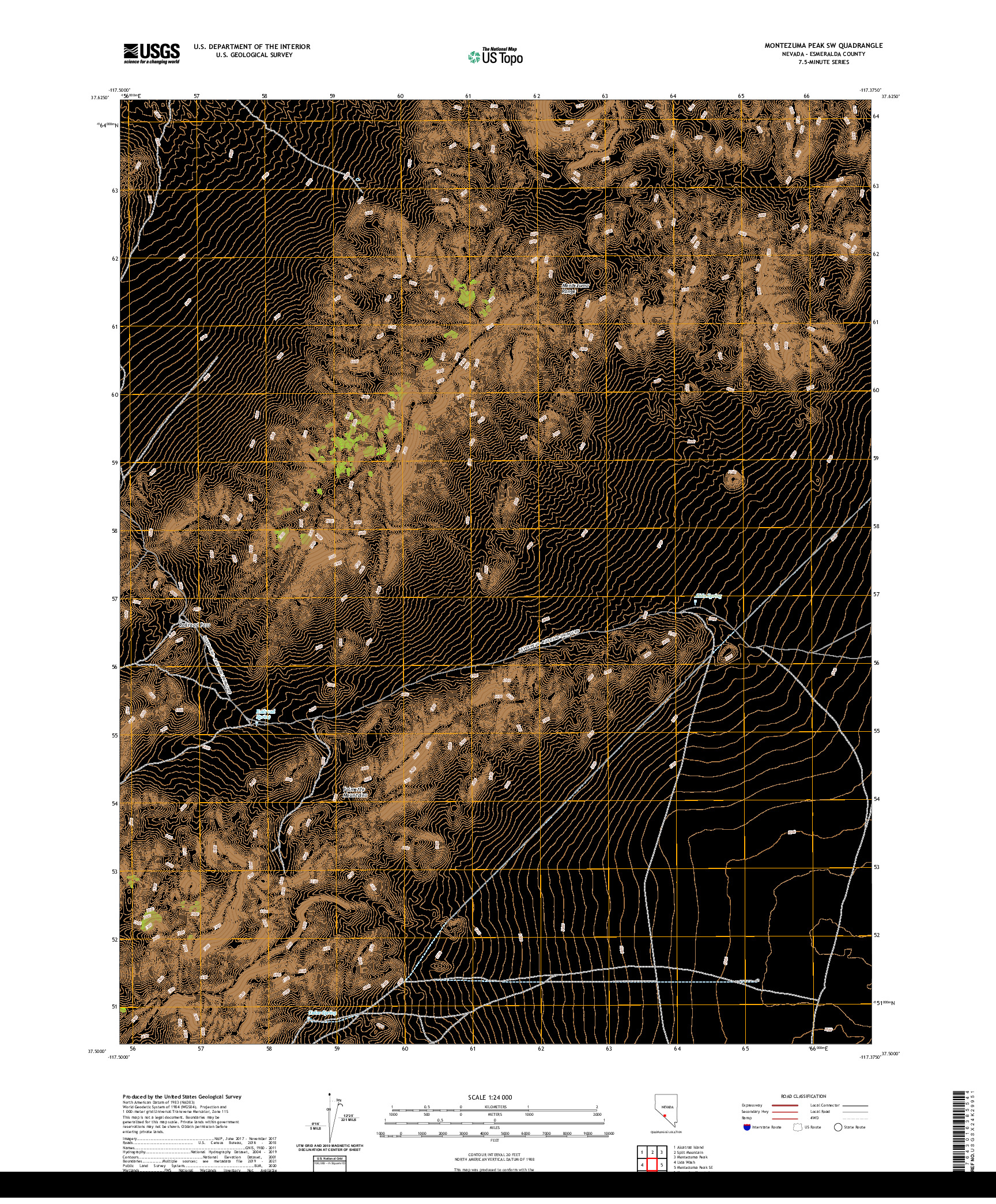 US TOPO 7.5-MINUTE MAP FOR MONTEZUMA PEAK SW, NV