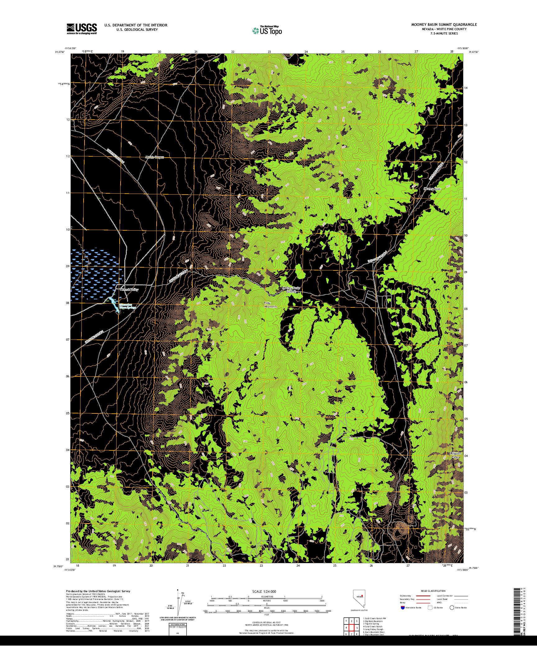 US TOPO 7.5-MINUTE MAP FOR MOONEY BASIN SUMMIT, NV