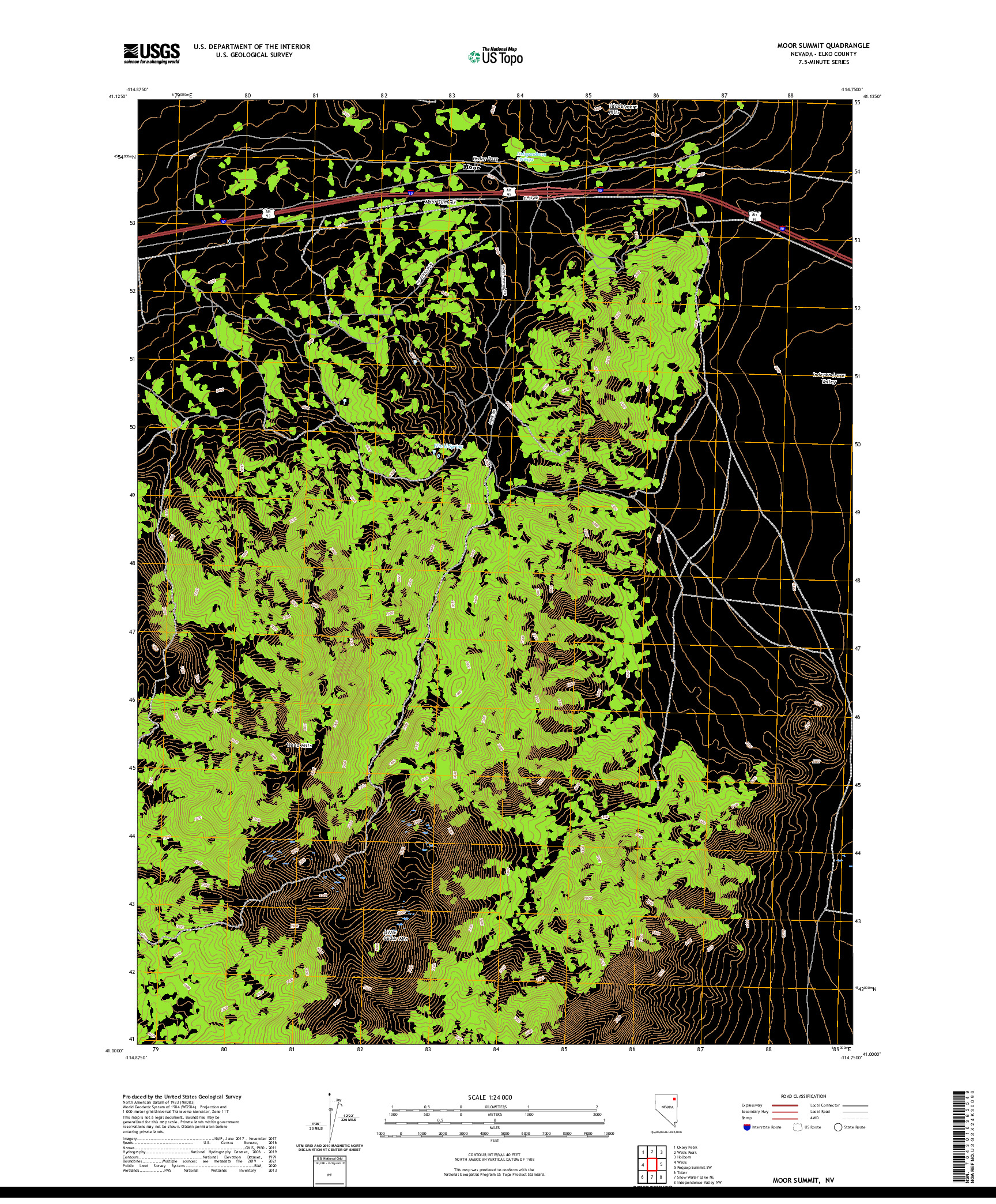 US TOPO 7.5-MINUTE MAP FOR MOOR SUMMIT, NV