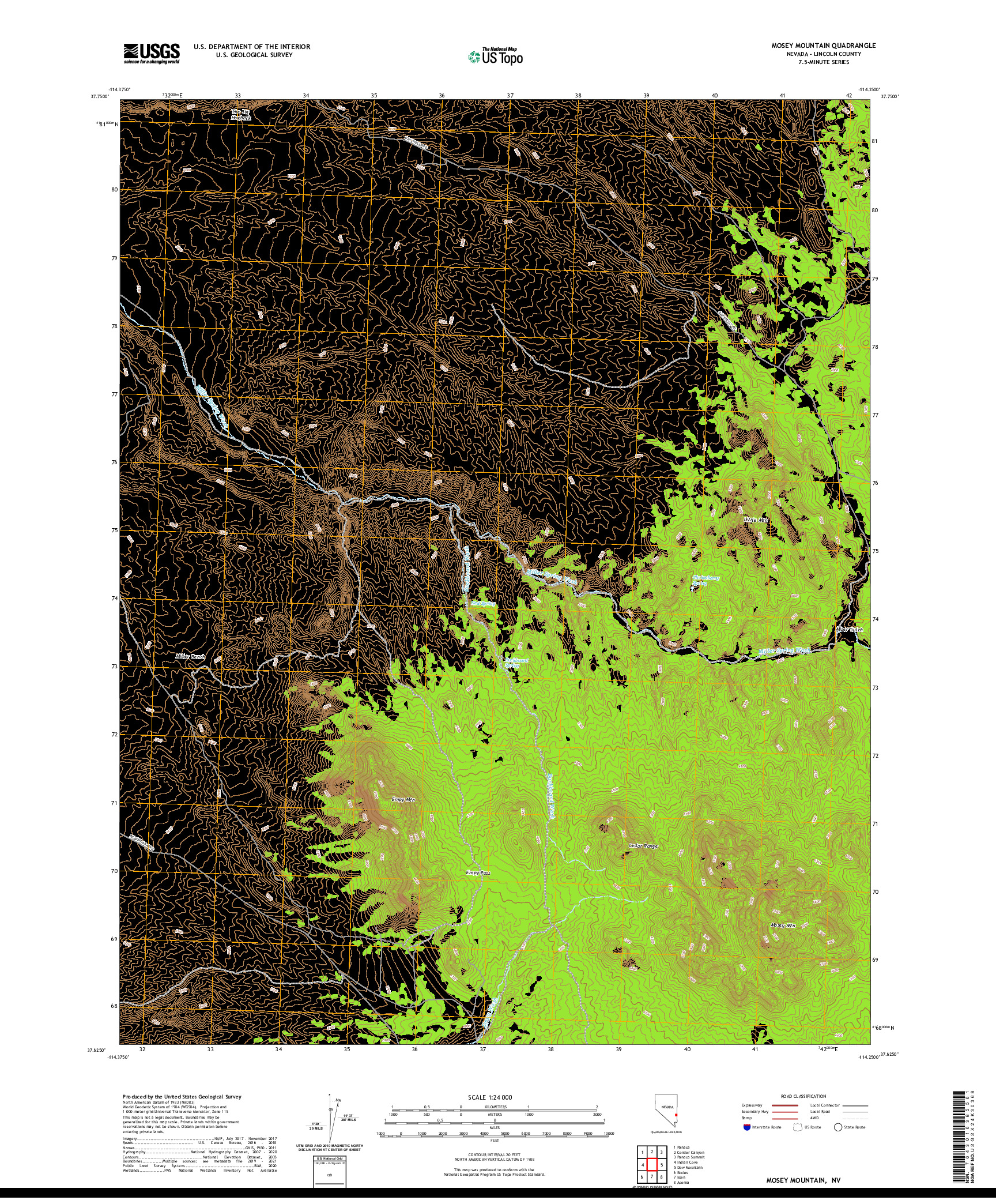 US TOPO 7.5-MINUTE MAP FOR MOSEY MOUNTAIN, NV