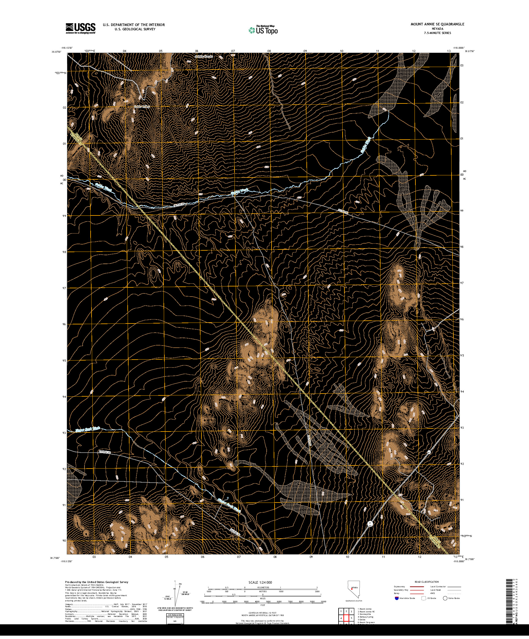 US TOPO 7.5-MINUTE MAP FOR MOUNT ANNIE SE, NV