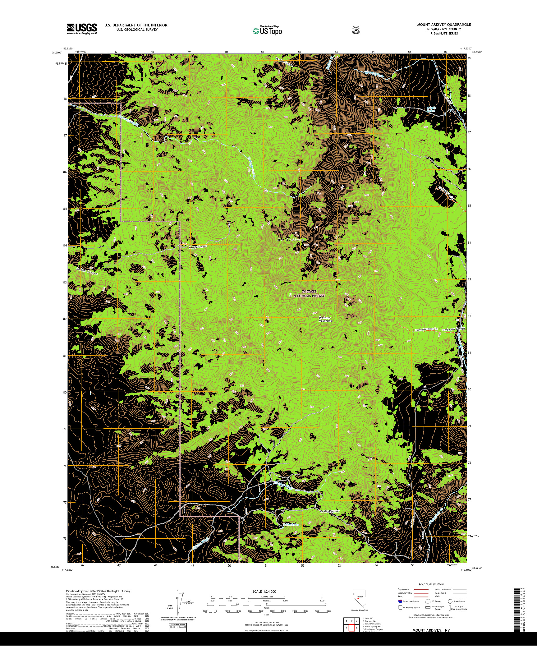 US TOPO 7.5-MINUTE MAP FOR MOUNT ARDIVEY, NV