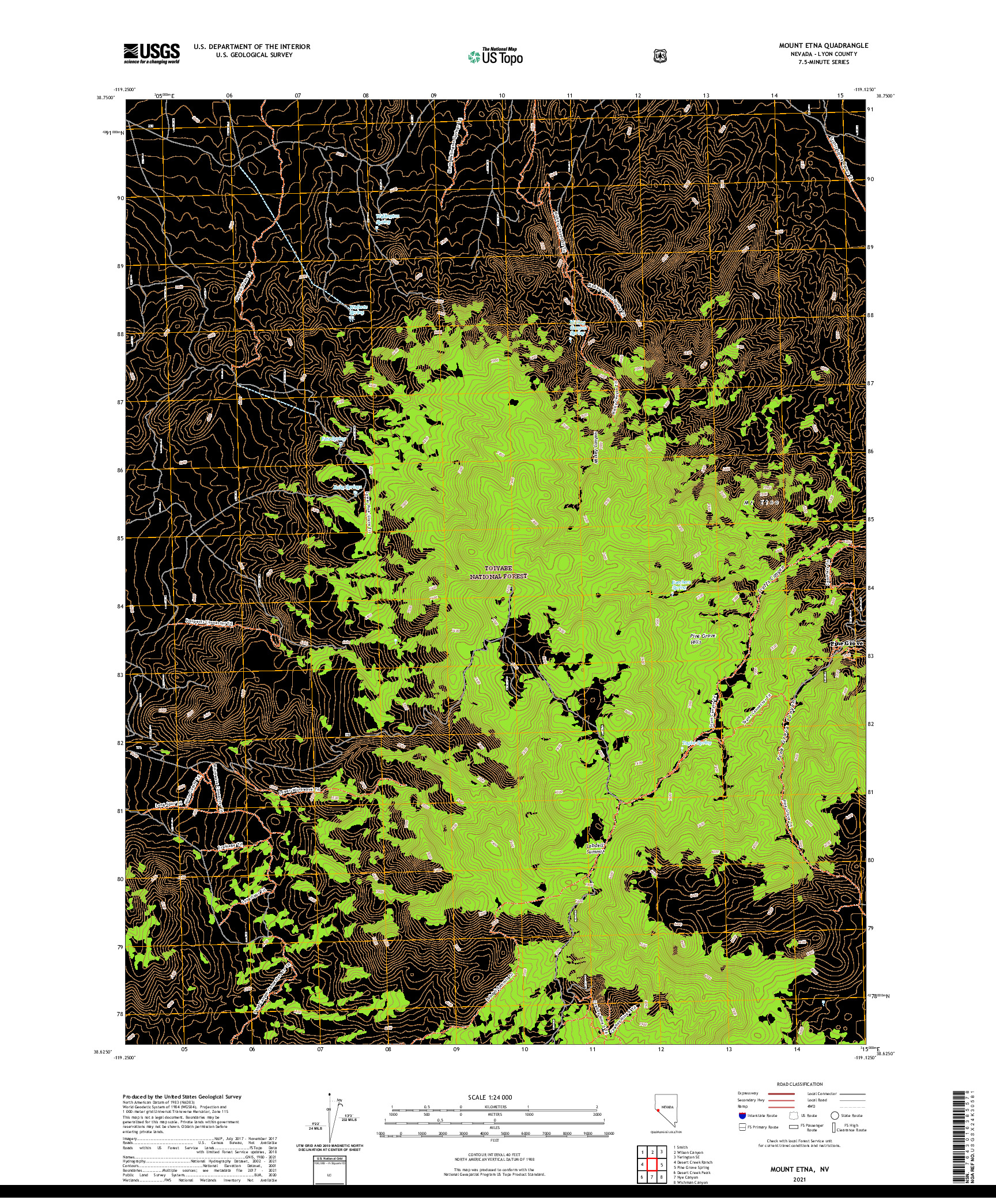 US TOPO 7.5-MINUTE MAP FOR MOUNT ETNA, NV