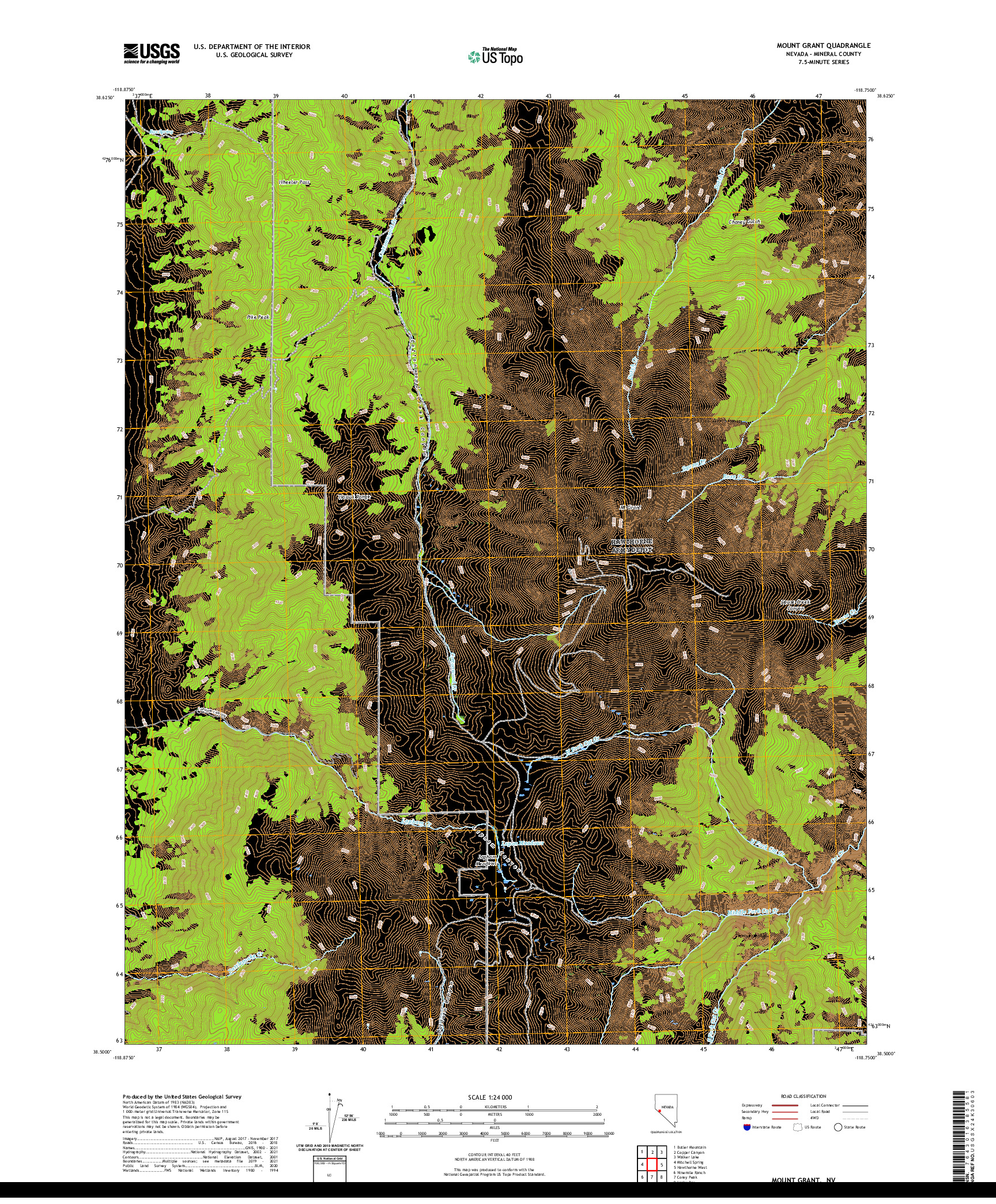 US TOPO 7.5-MINUTE MAP FOR MOUNT GRANT, NV