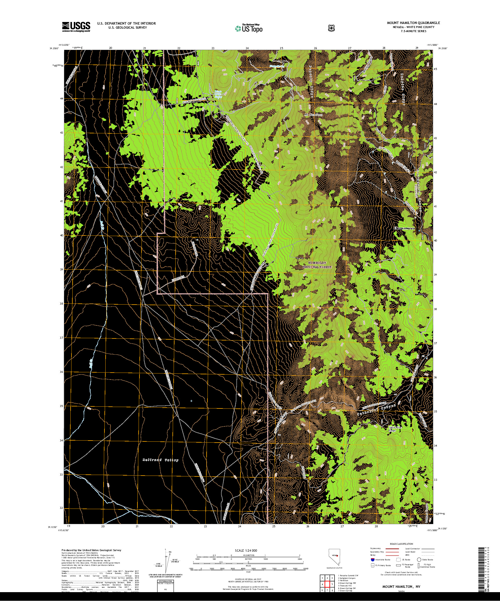 US TOPO 7.5-MINUTE MAP FOR MOUNT HAMILTON, NV